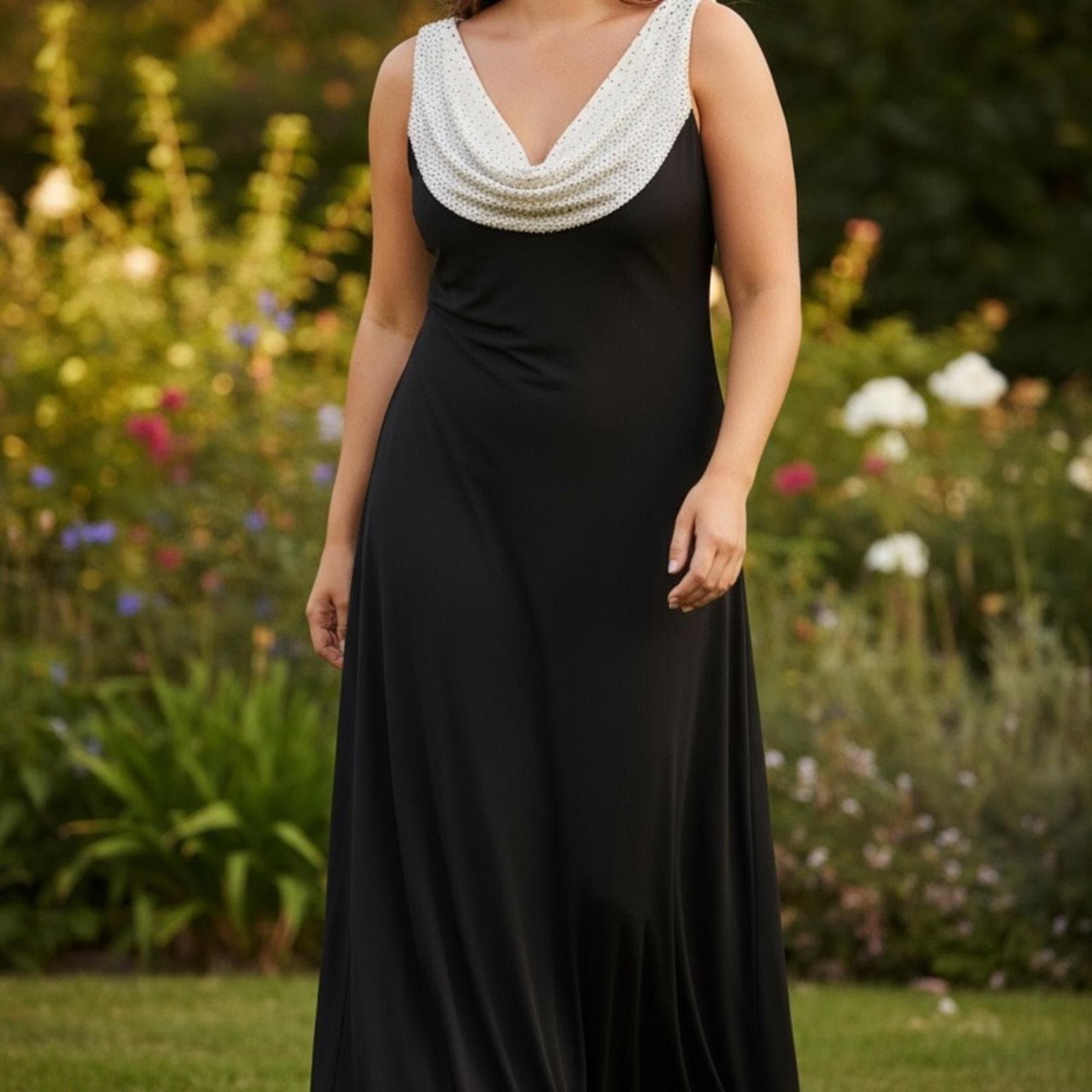 Cachet Black Maxi Dress with Silver Detailing - Image 1
