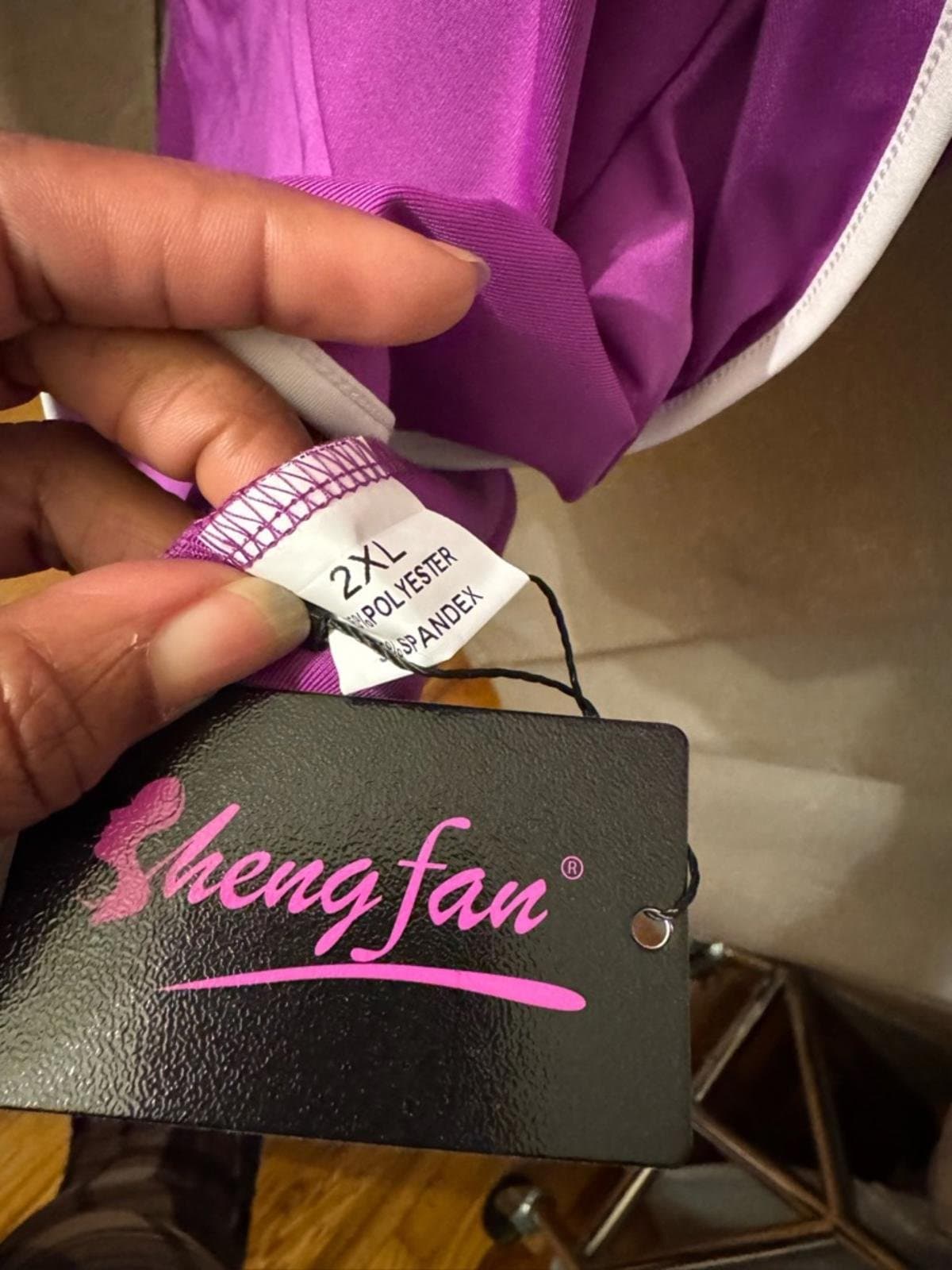 Purple Long-Sleeve Midi Dress with Cream Trim - Thumbnail 6