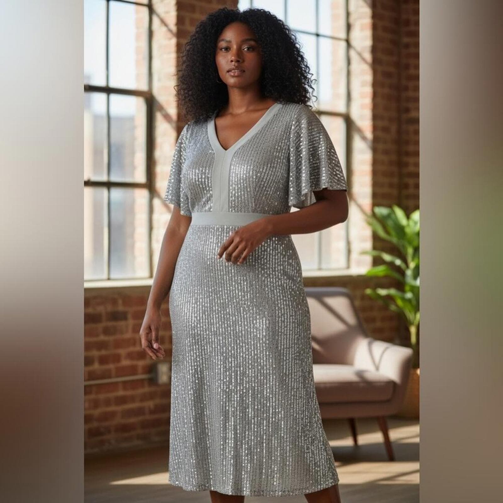 Grace Karin Silver Sequin Maxi Dress - Image 1