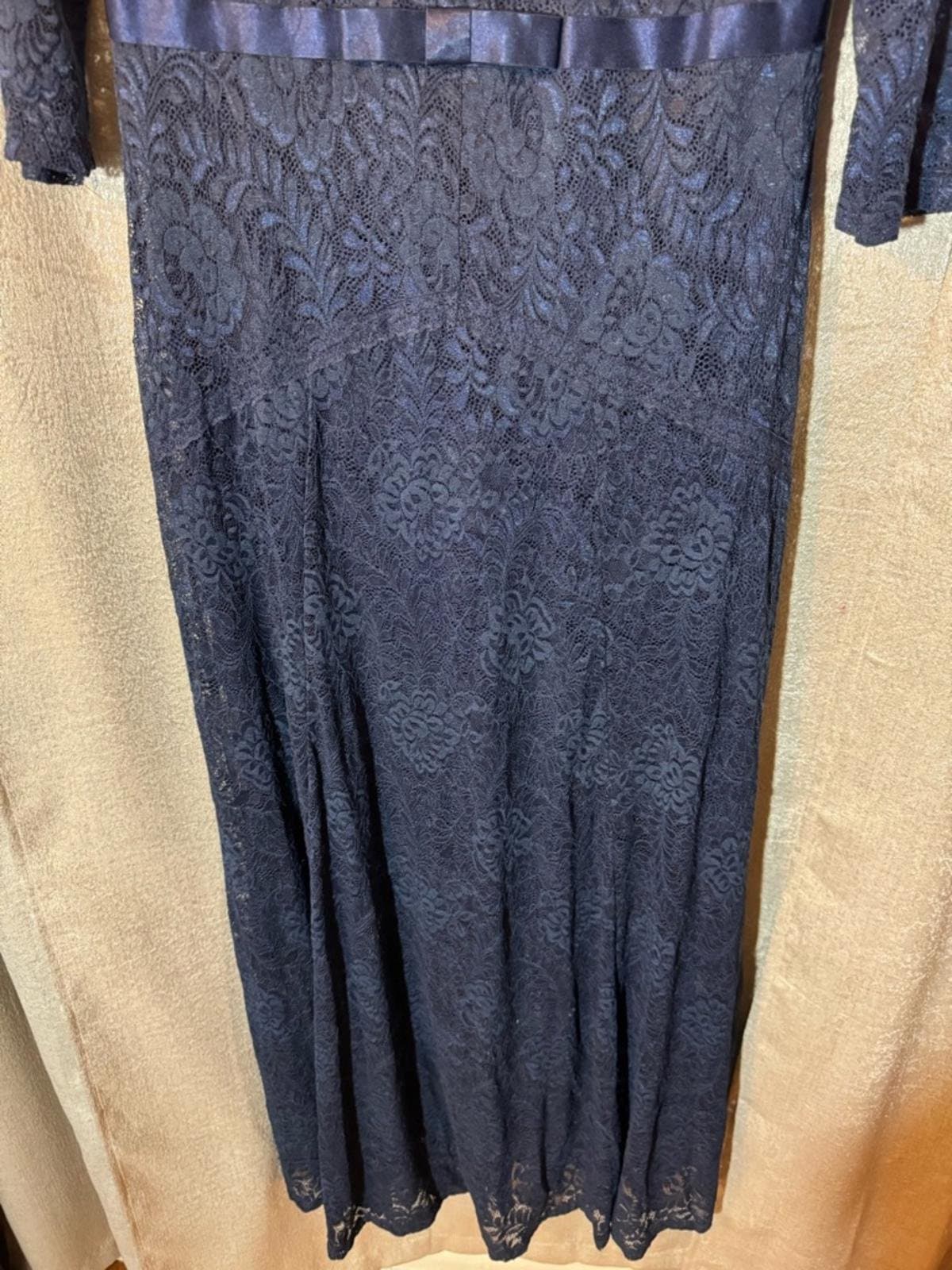 Miusol Navy Lace V-Neck Long Sleeve A-Line Dress - Thumbnail 3