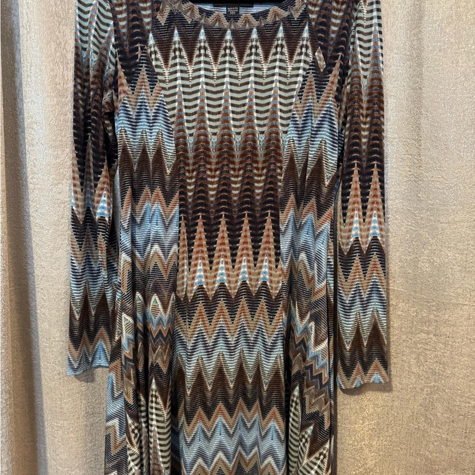 Karen Kane Multicolor Zigzag Long Sleeve Dress - Thumbnail 2