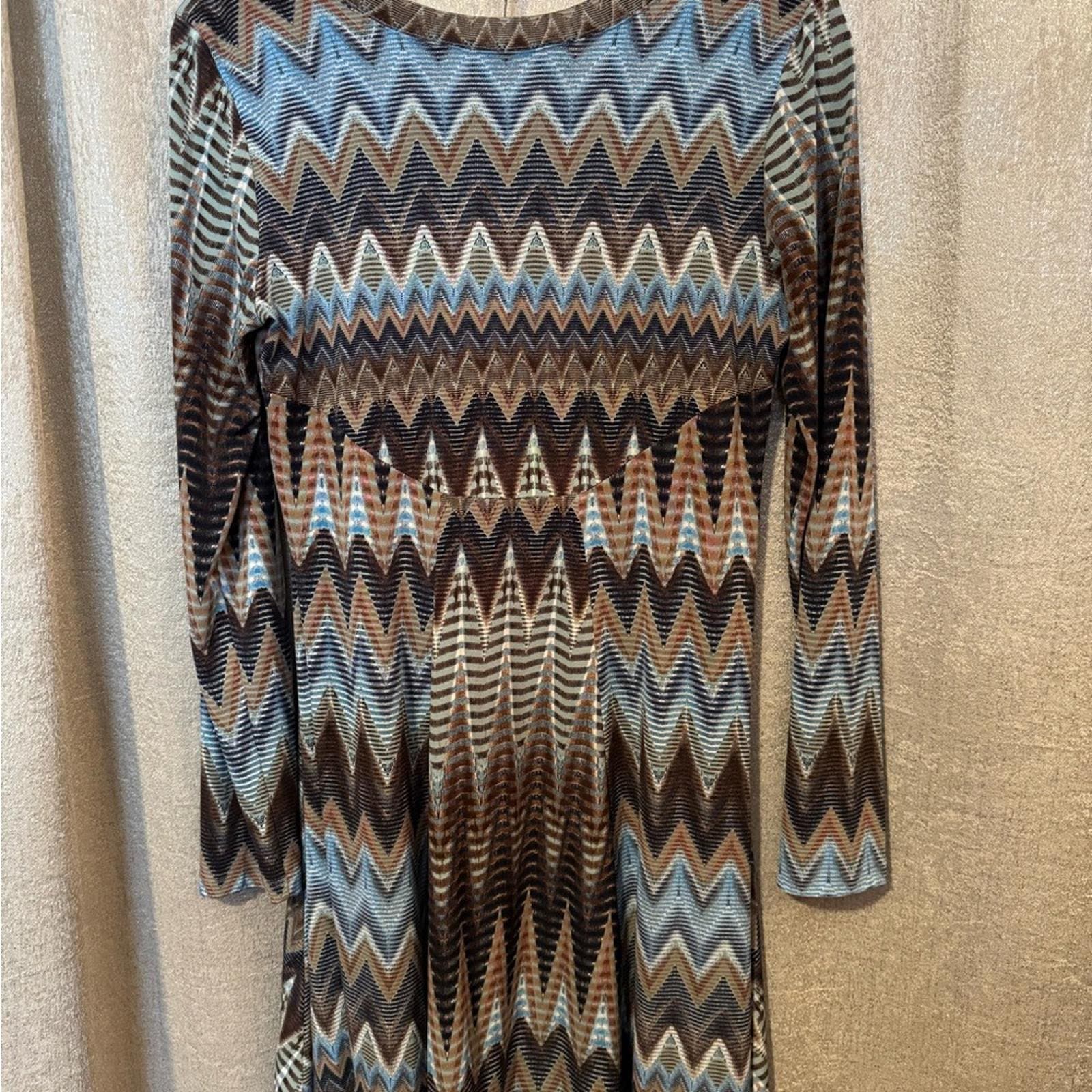 Karen Kane Multicolor Zigzag Long Sleeve Dress - Thumbnail 4