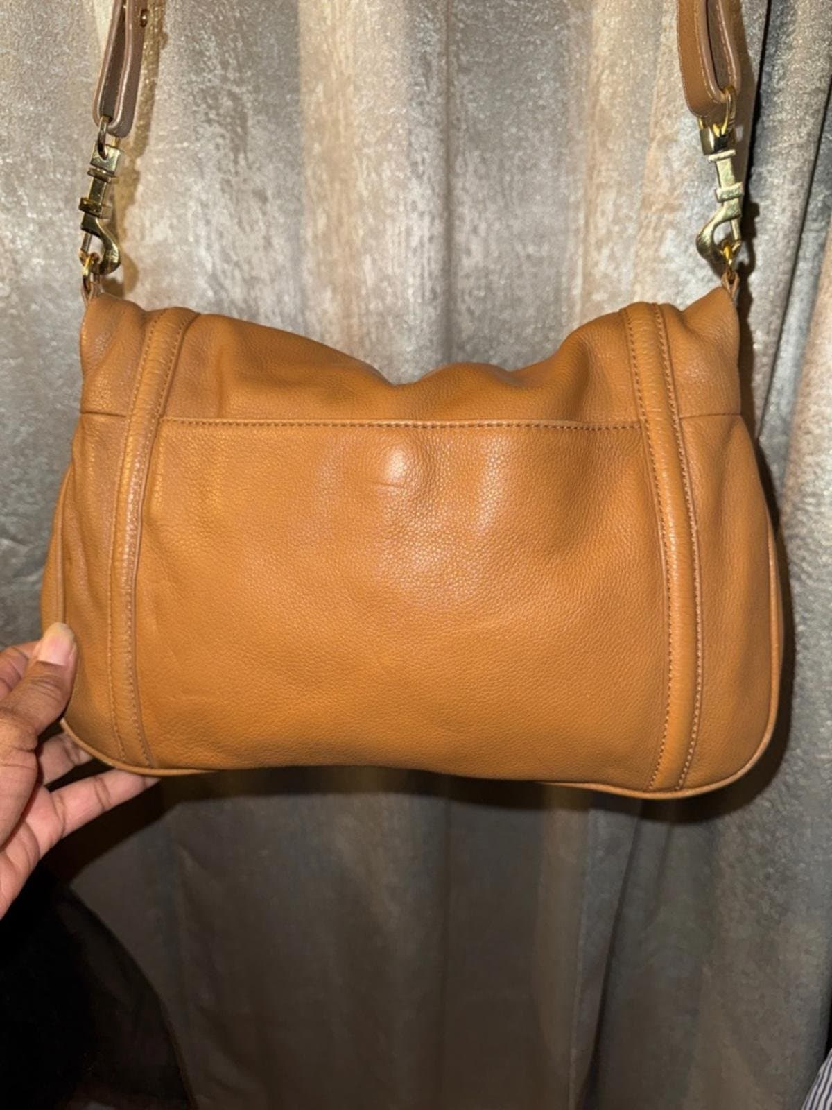 Tory Burch Amanda tan leather fold-over crossbody satchel - Thumbnail 3