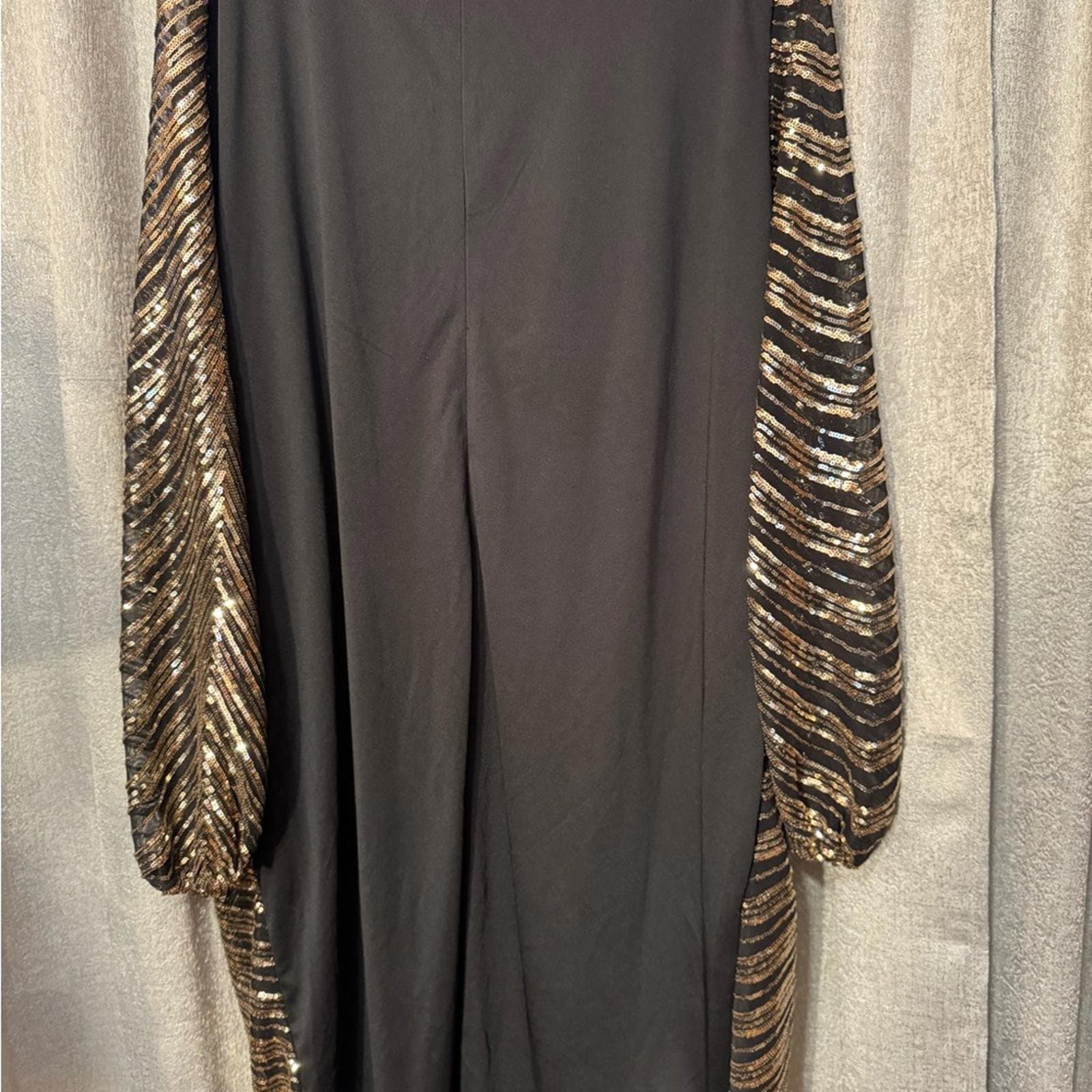 Ashley Stewart Black and Gold Long Sleeve Dress - Thumbnail 4