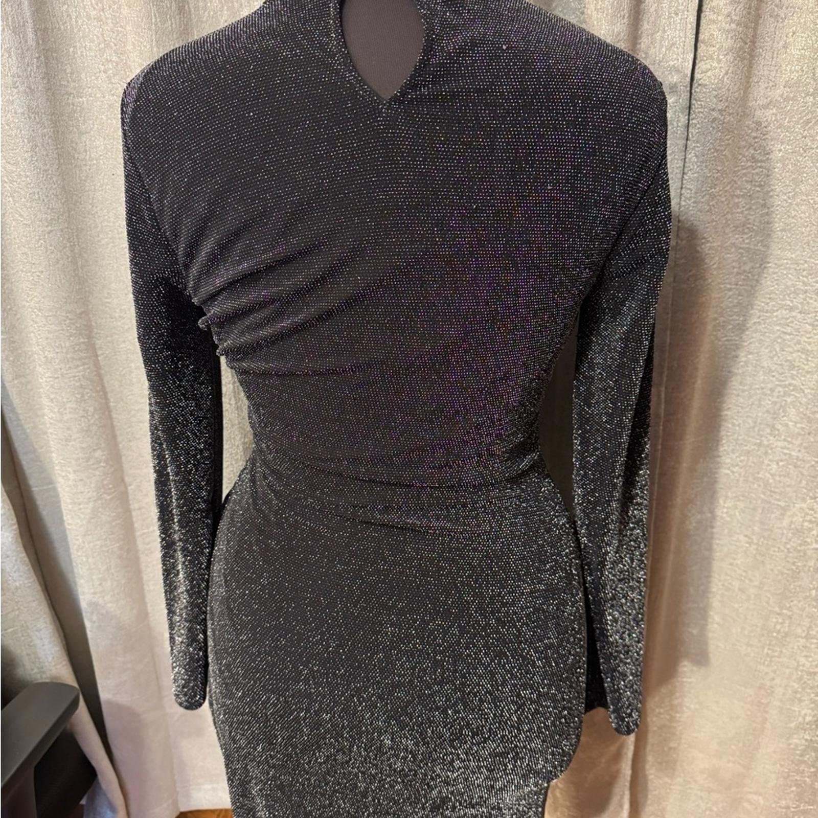 Bar III Shimmering Black Long Sleeve Dress - Thumbnail 3