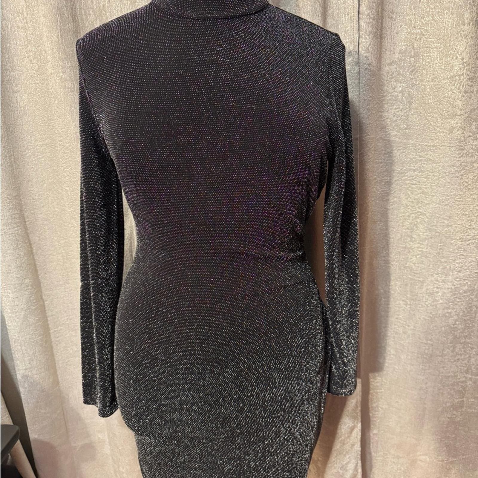 Bar III Shimmering Black Long Sleeve Dress - Thumbnail 2