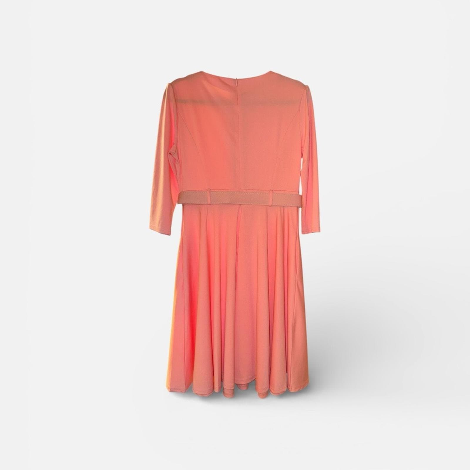 Chic Pink Long Sleeve Dress with Belt - Thumbnail 3