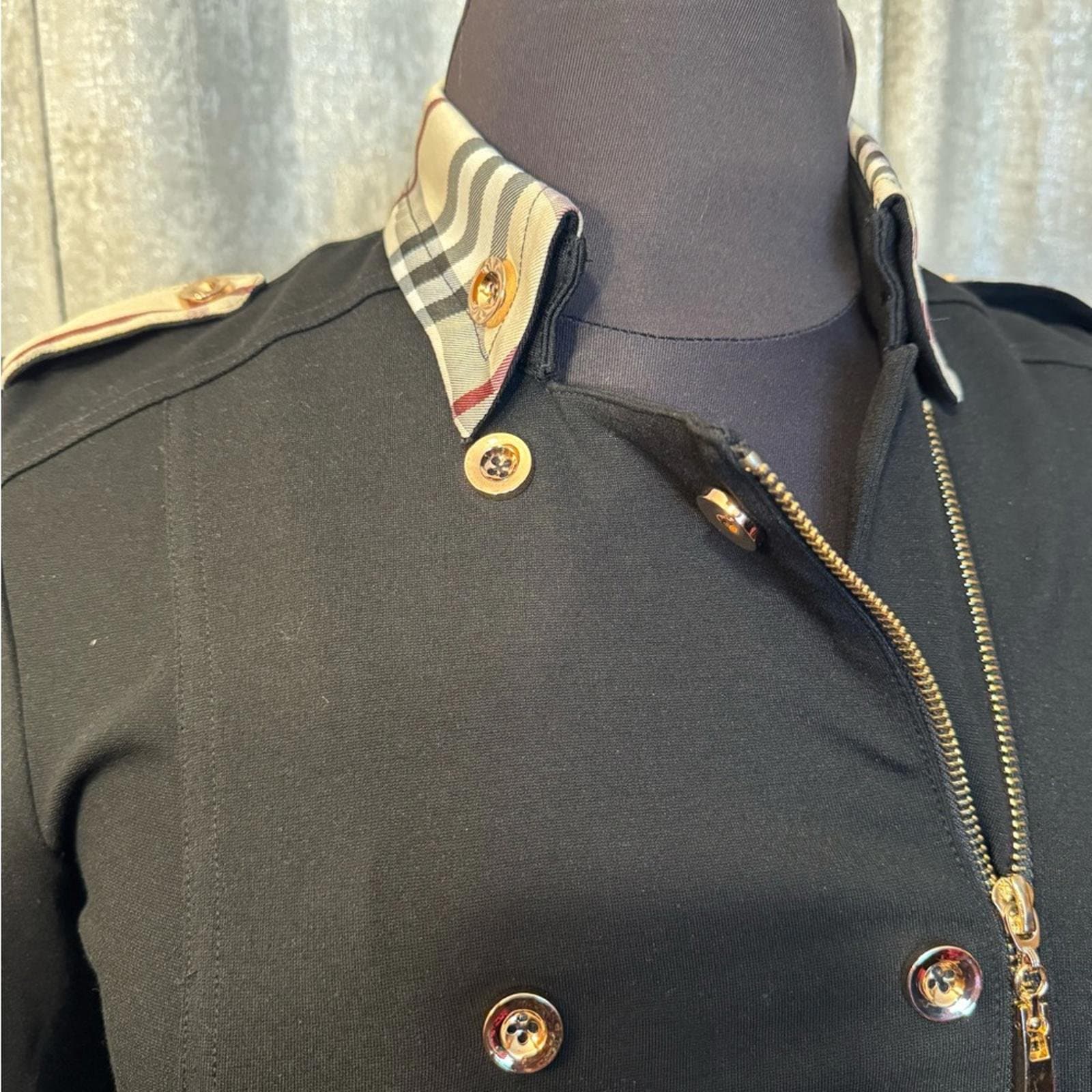 Chic Black Double-Breasted Mini Dress with Gold Accents - Thumbnail 5