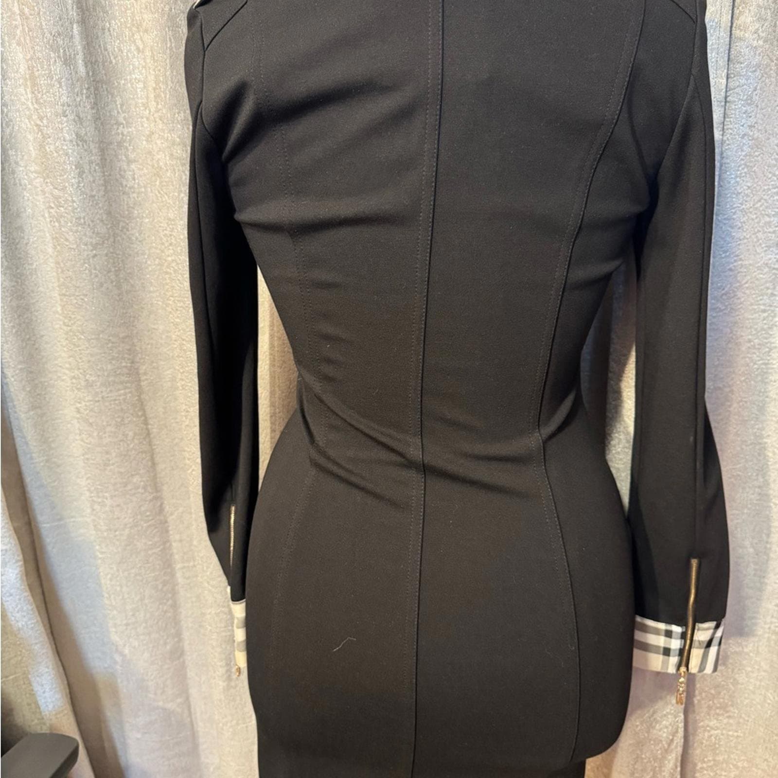 Chic Black Double-Breasted Mini Dress with Gold Accents - Thumbnail 6