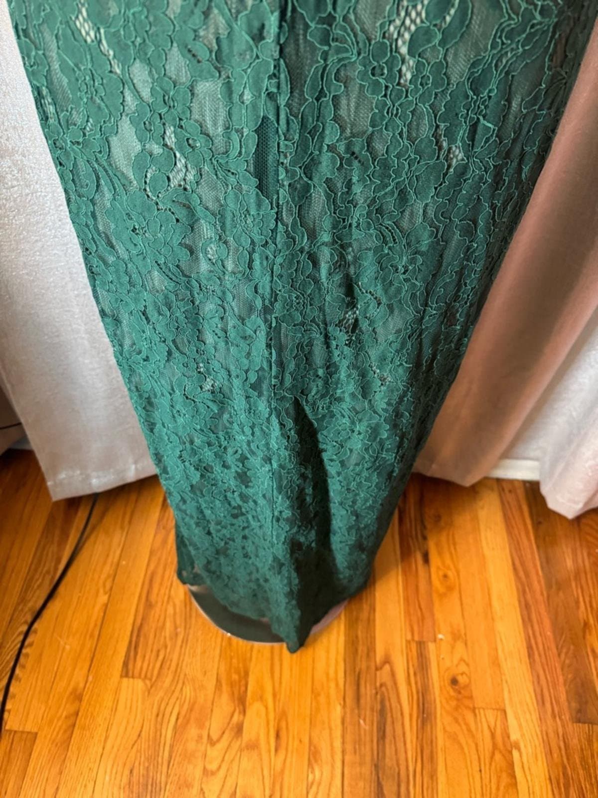 Fashion Nova Strapless Emerald Green Lace Midi Dress - Thumbnail 6