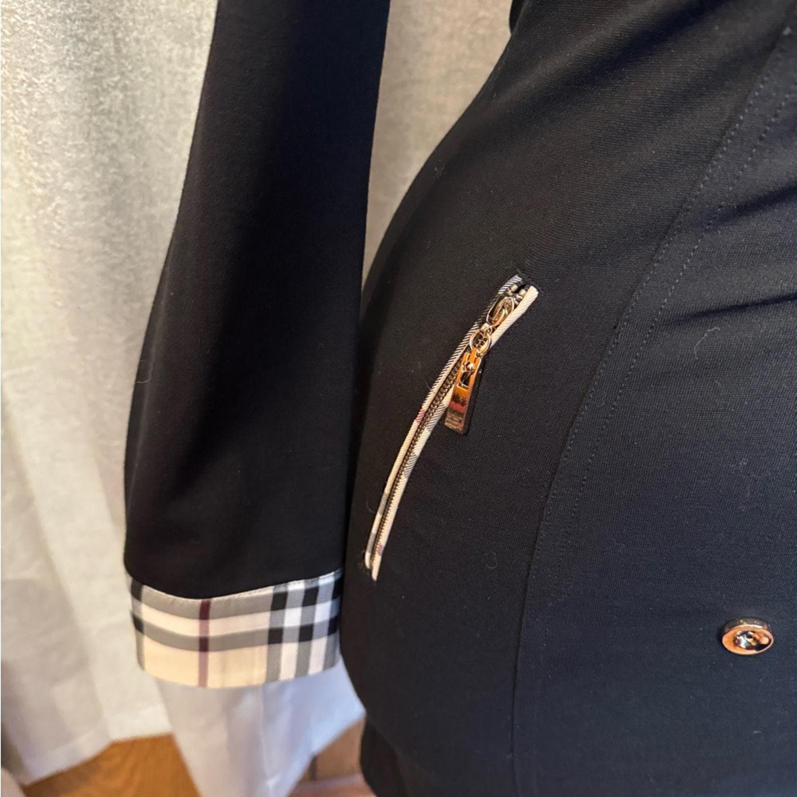 Chic Black Double-Breasted Mini Dress with Gold Accents - Thumbnail 4