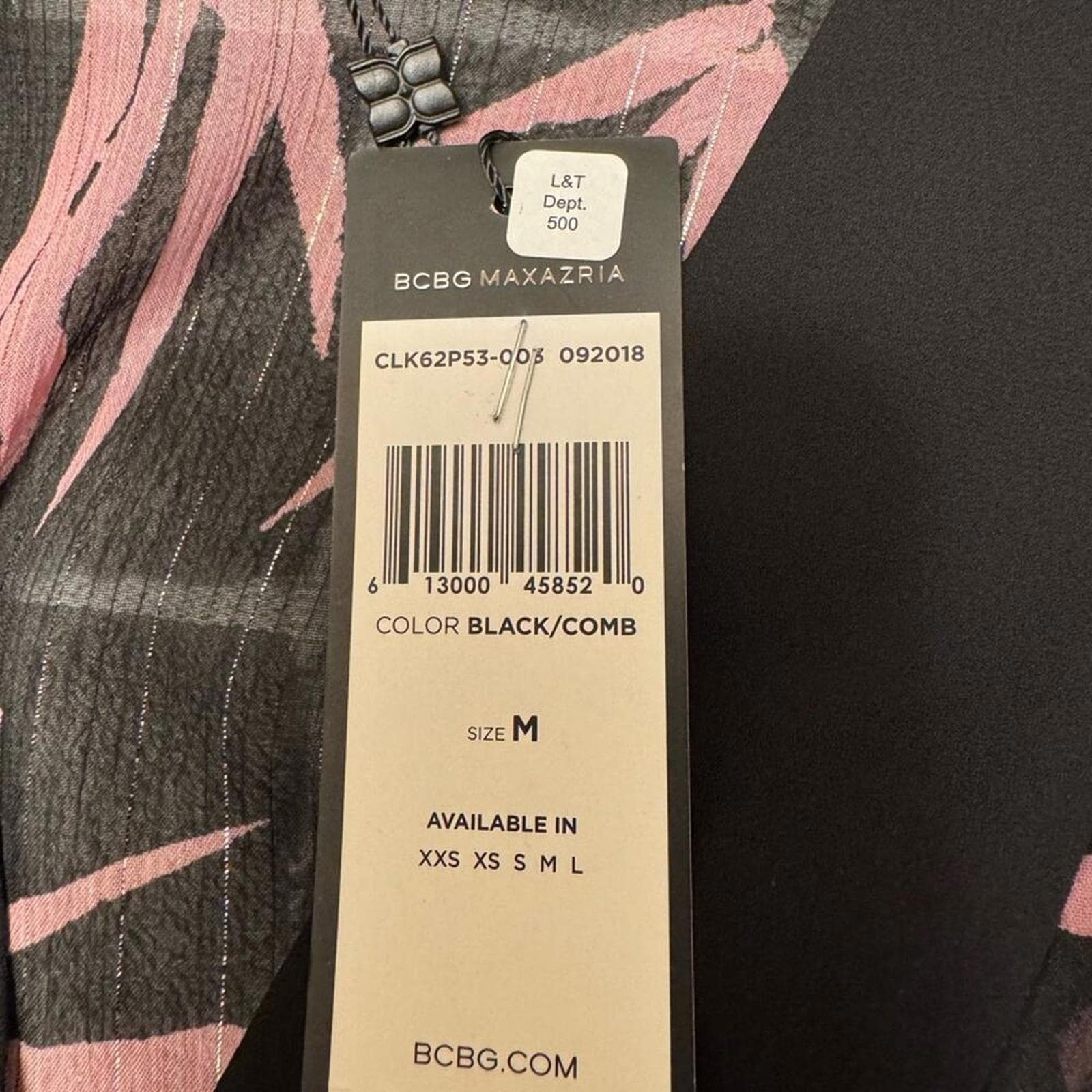 BCBGMaxAzria Black and Pink Bamboo Print Robe - Thumbnail 4