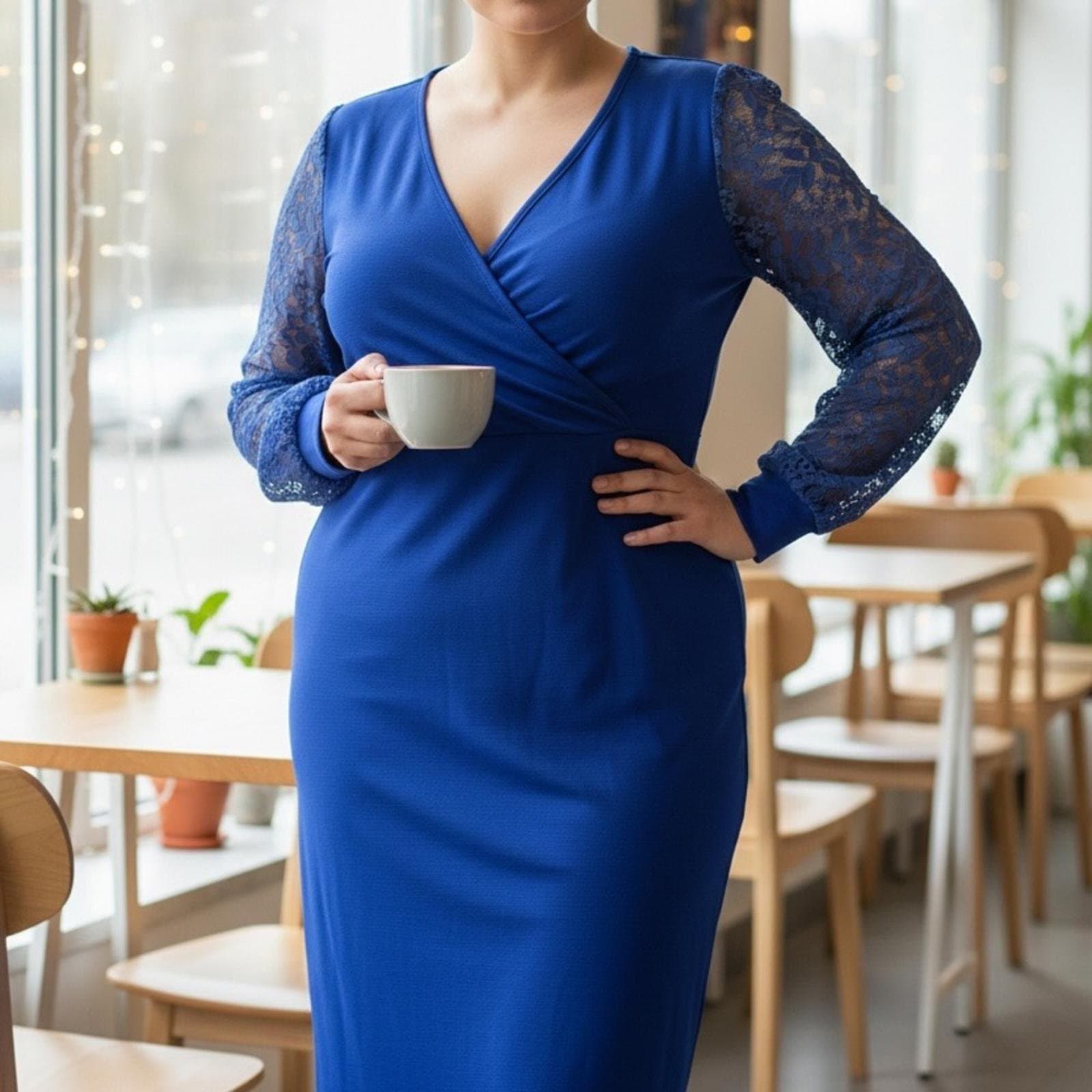 Cobalt Blue Lace Sleeve Dress - Image 1
