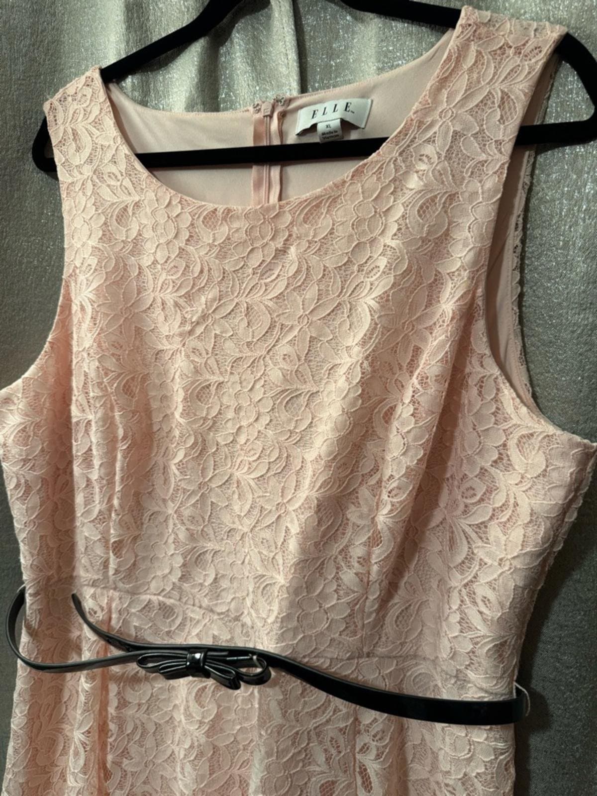 Elle Pink Lace High-Low Fit-and-Flare Dress with Slim Belt - Thumbnail 4