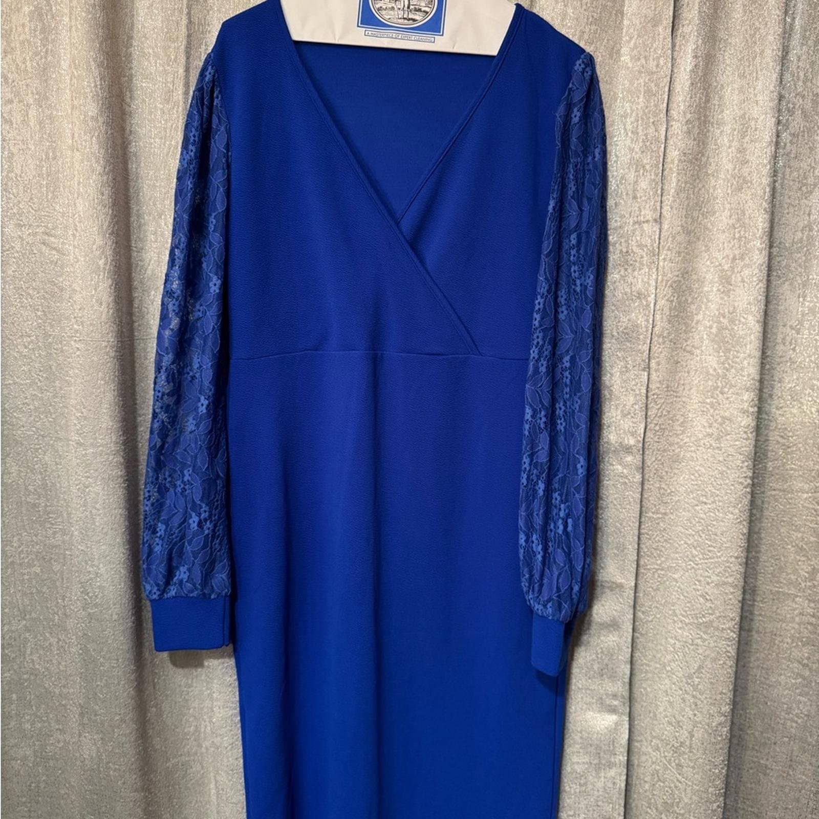 Cobalt Blue Lace Sleeve Dress - Thumbnail 2