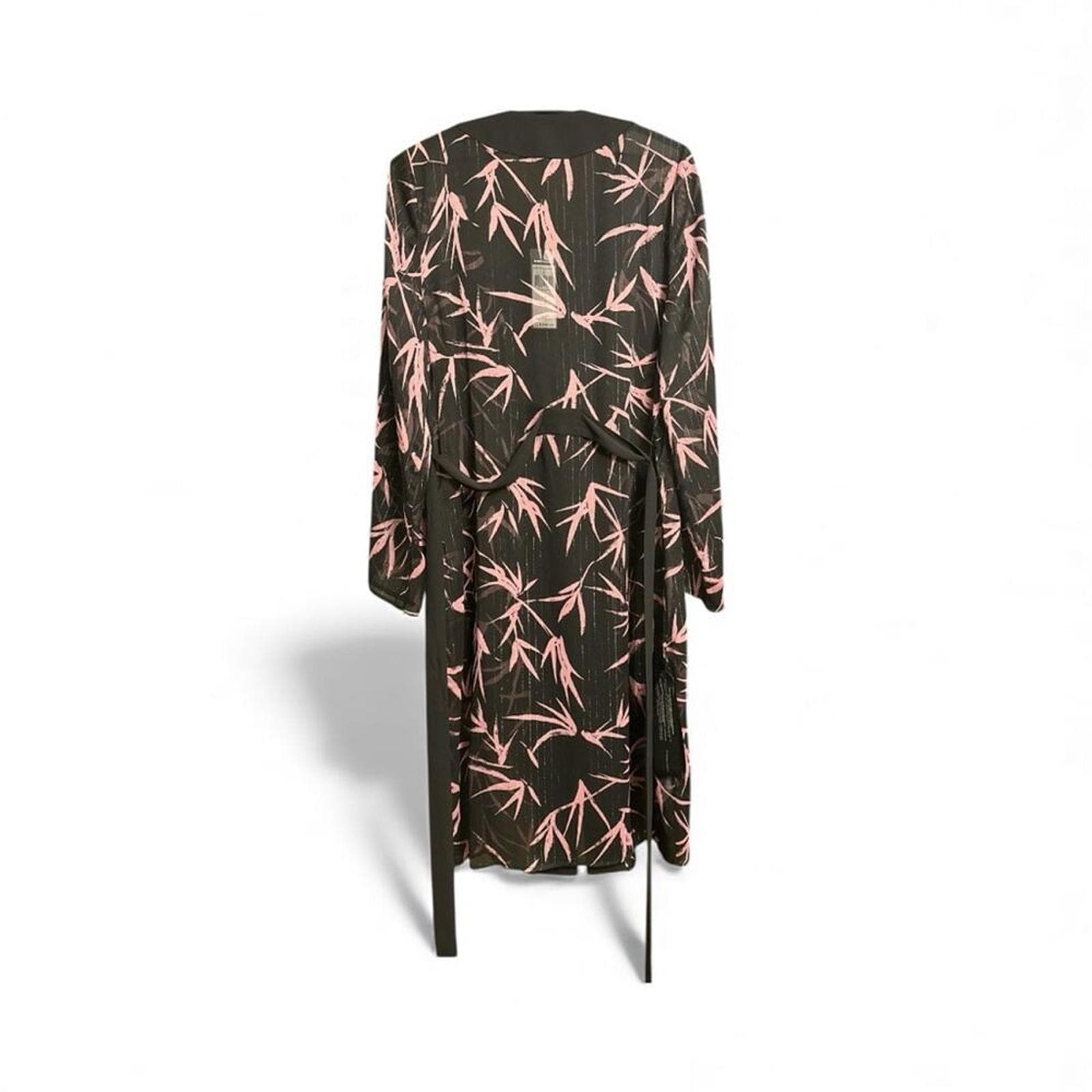 BCBGMaxAzria Black and Pink Bamboo Print Robe - Thumbnail 3
