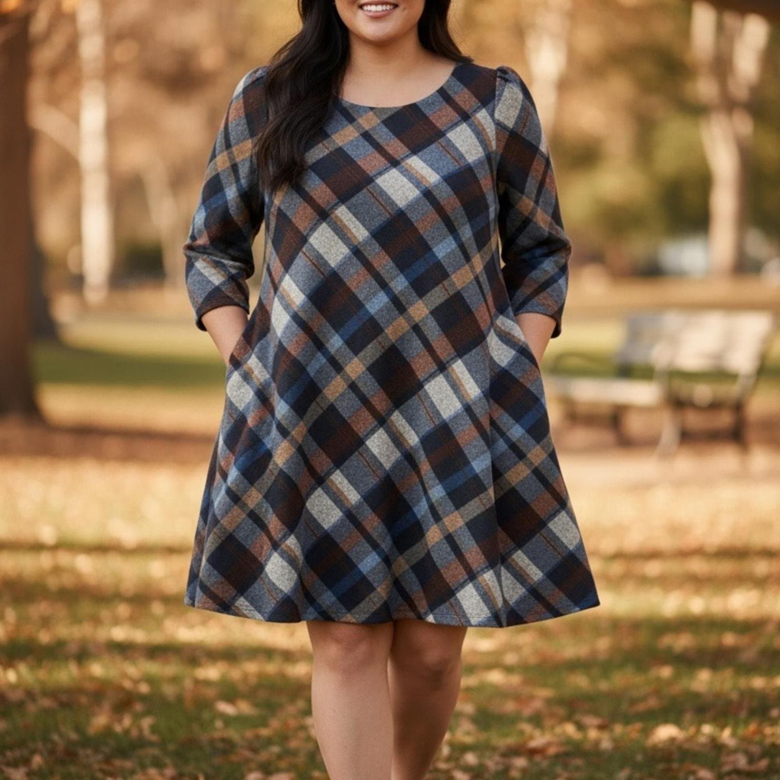 Jessica Howard Multicolor Plaid Long Sleeve Dress - Image 1