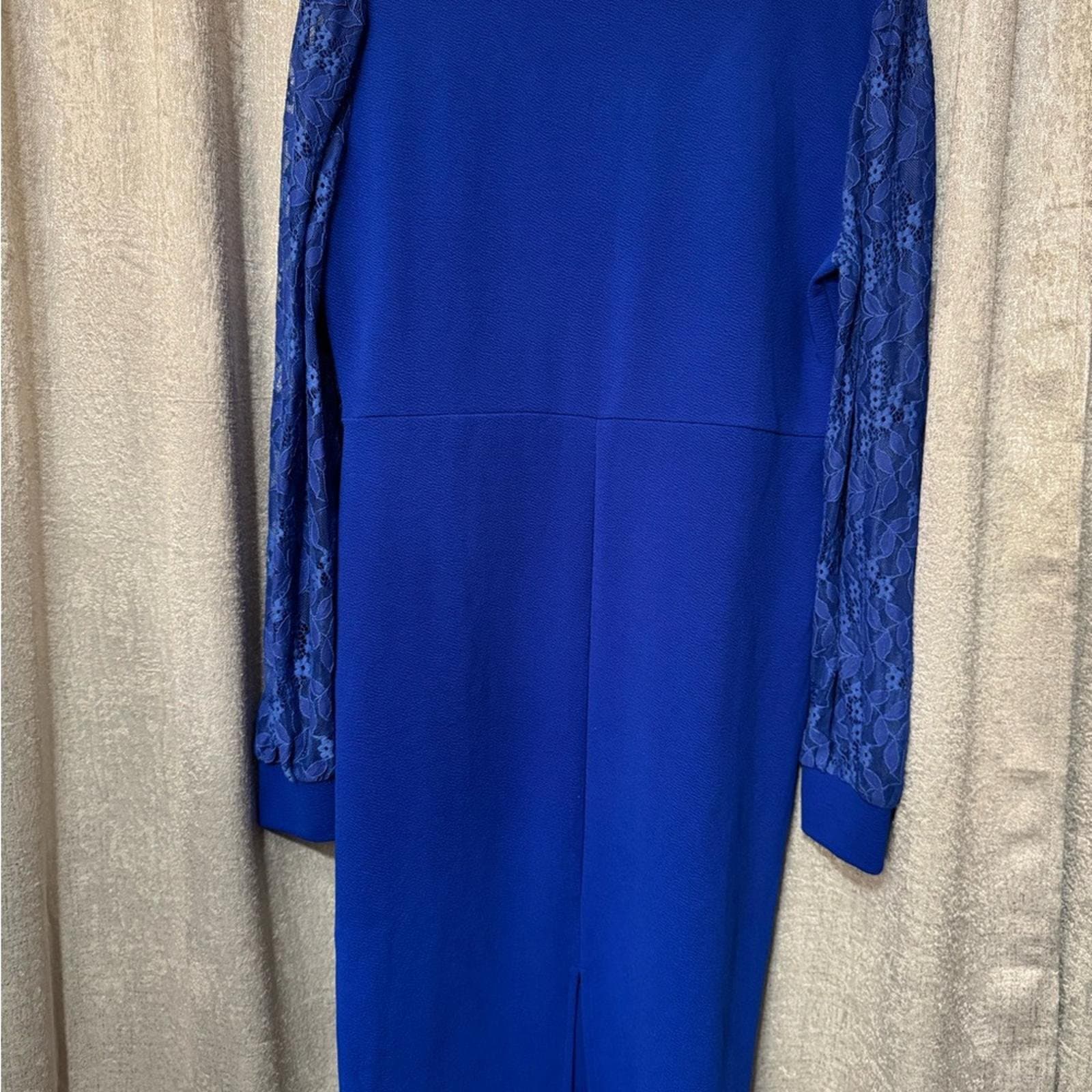 Cobalt Blue Lace Sleeve Dress - Thumbnail 3