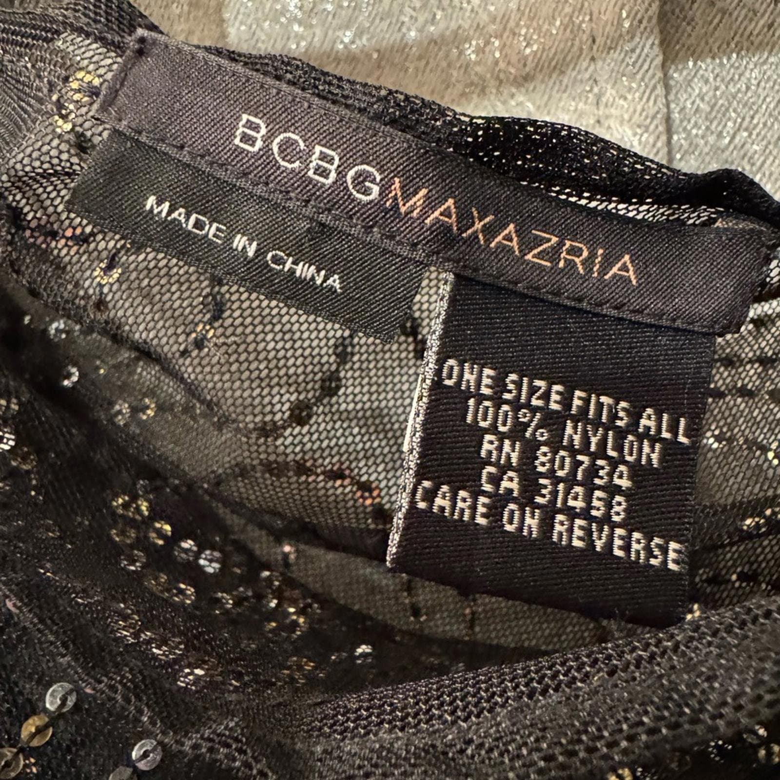 BCBGMaxAzria Black Beaded Sheer Overlay Top - Thumbnail 4