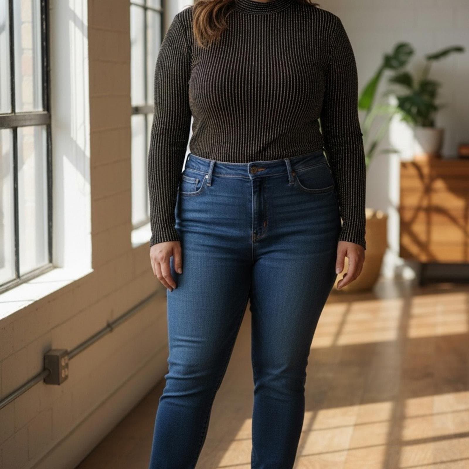 AKIRA Black and Gold Ribbed Long Sleeve Top - Image 1