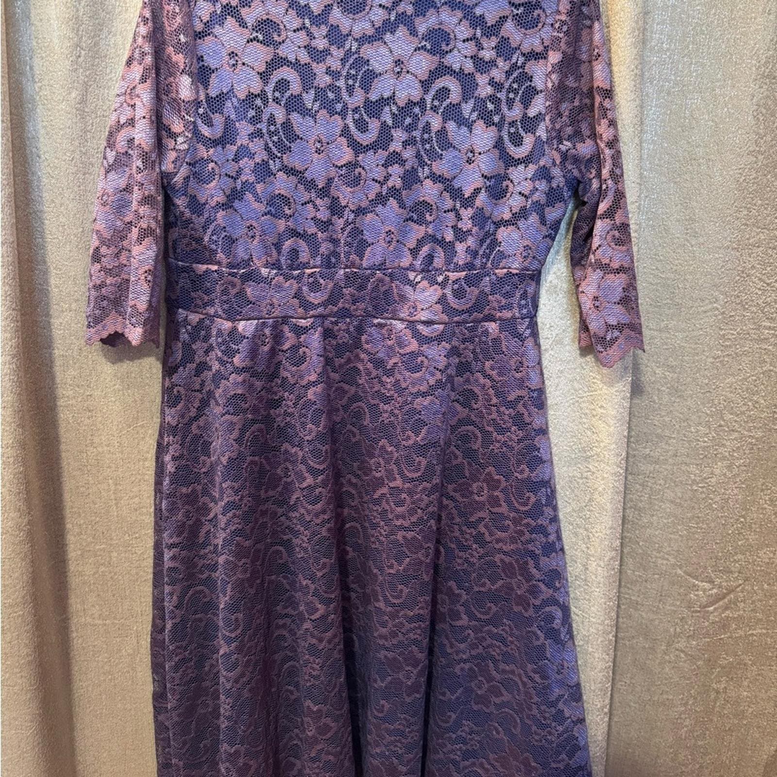 Kiyonna Deep Purple Lace Dress - Thumbnail 3