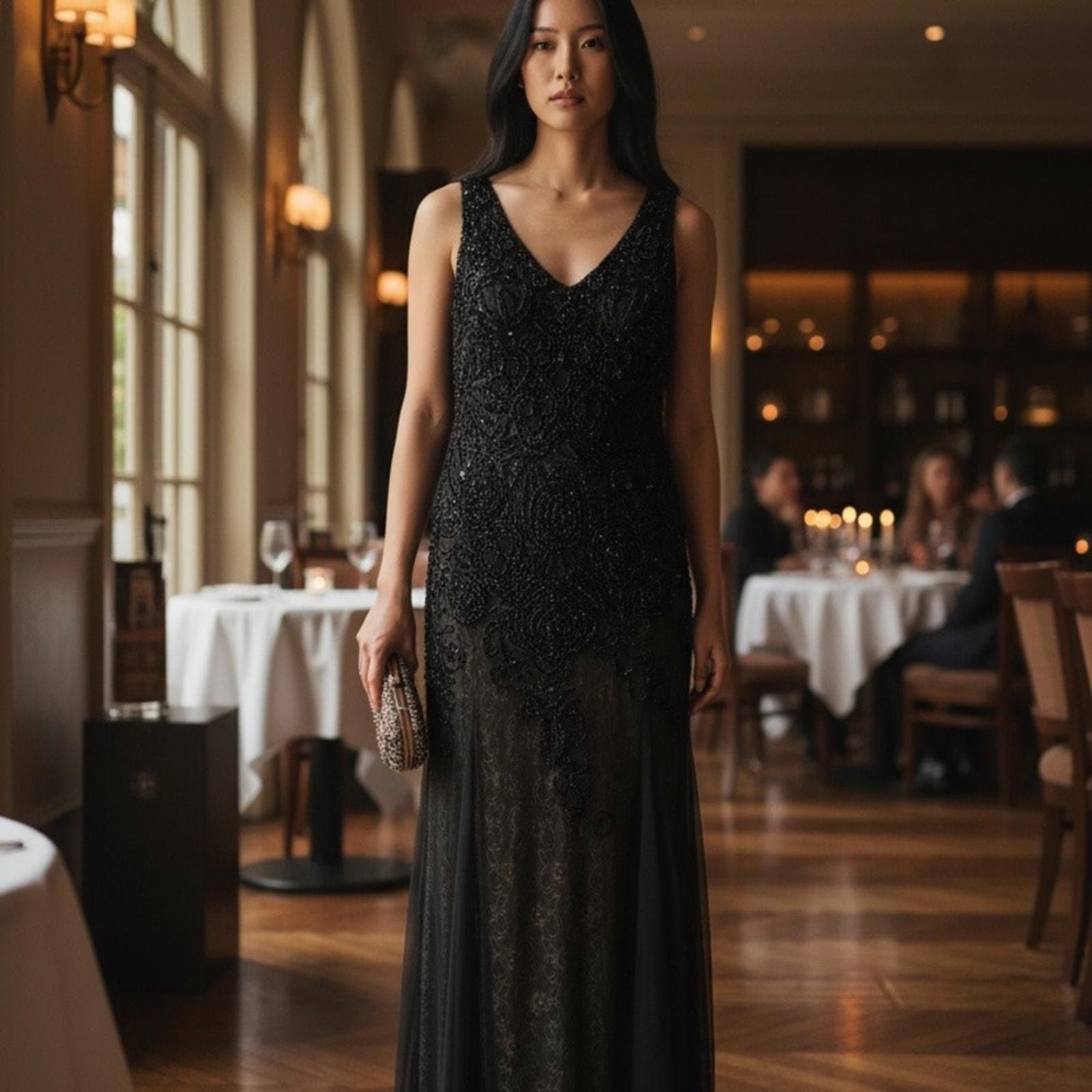 Adrianna Papell Black Beaded Maxi Dress - Image 1