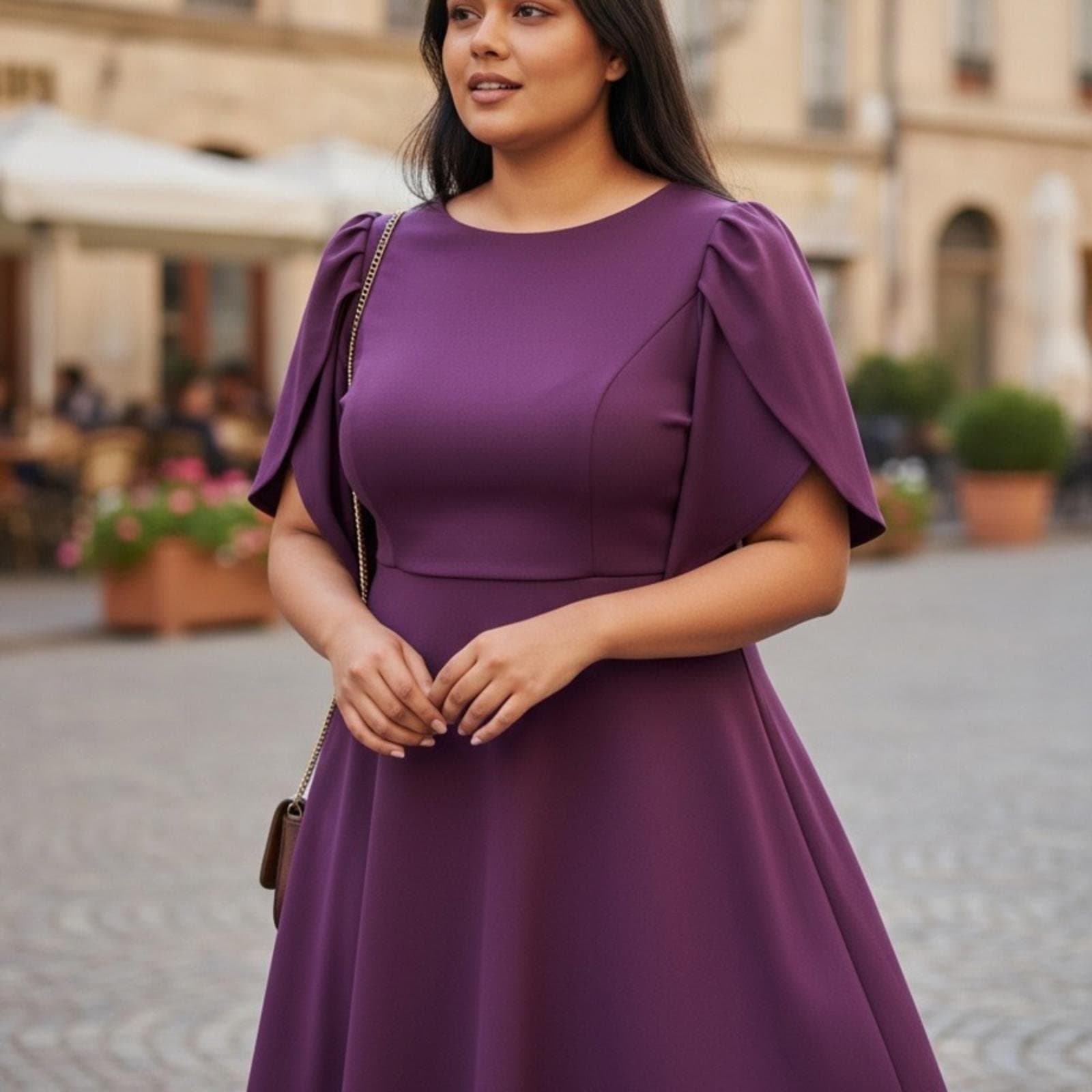 Elegant Women's Midi Dress in Rich Purple - Image 1