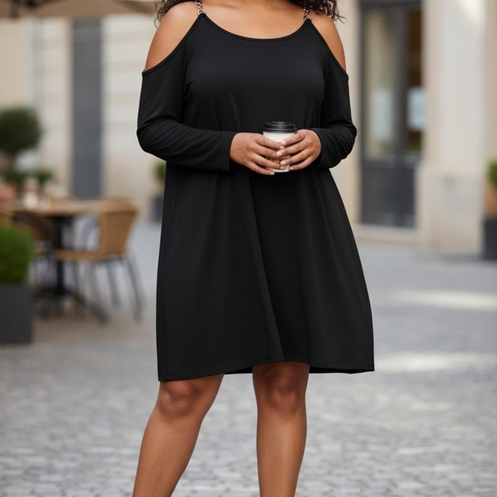 Michael Kors Black Cold Shoulder Dress - Image 1