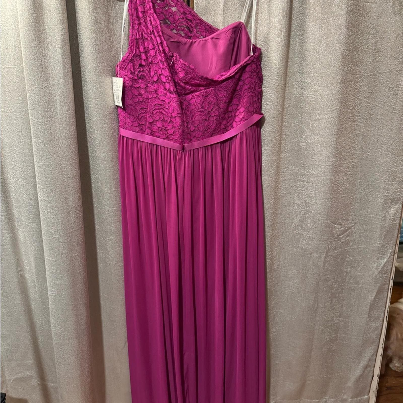 David's Bridal One-Shoulder Lace Bodice Maxi Dress in Plum - Thumbnail 3