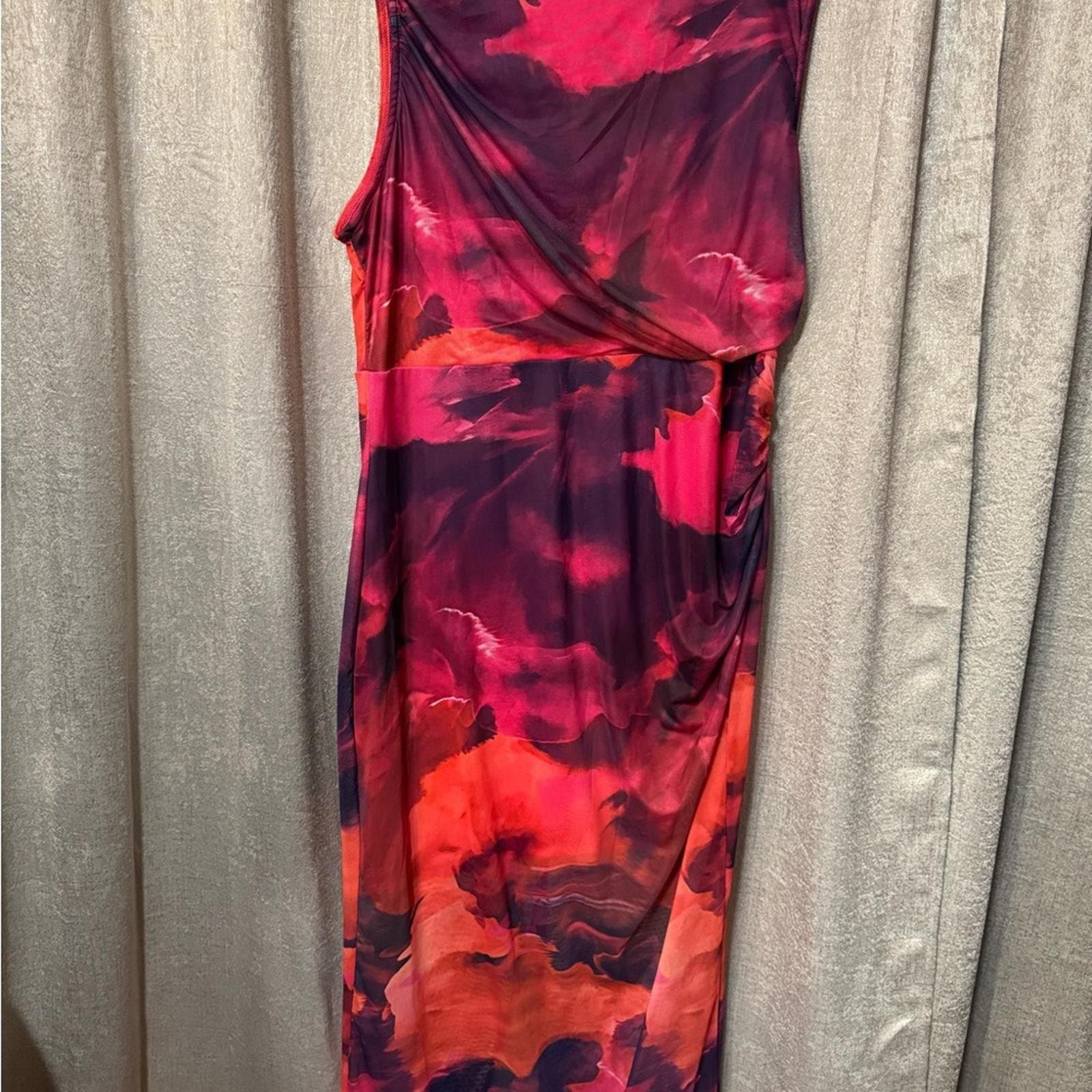 SHEIN Vibrant Red and Pink Midi Dress - Thumbnail 2