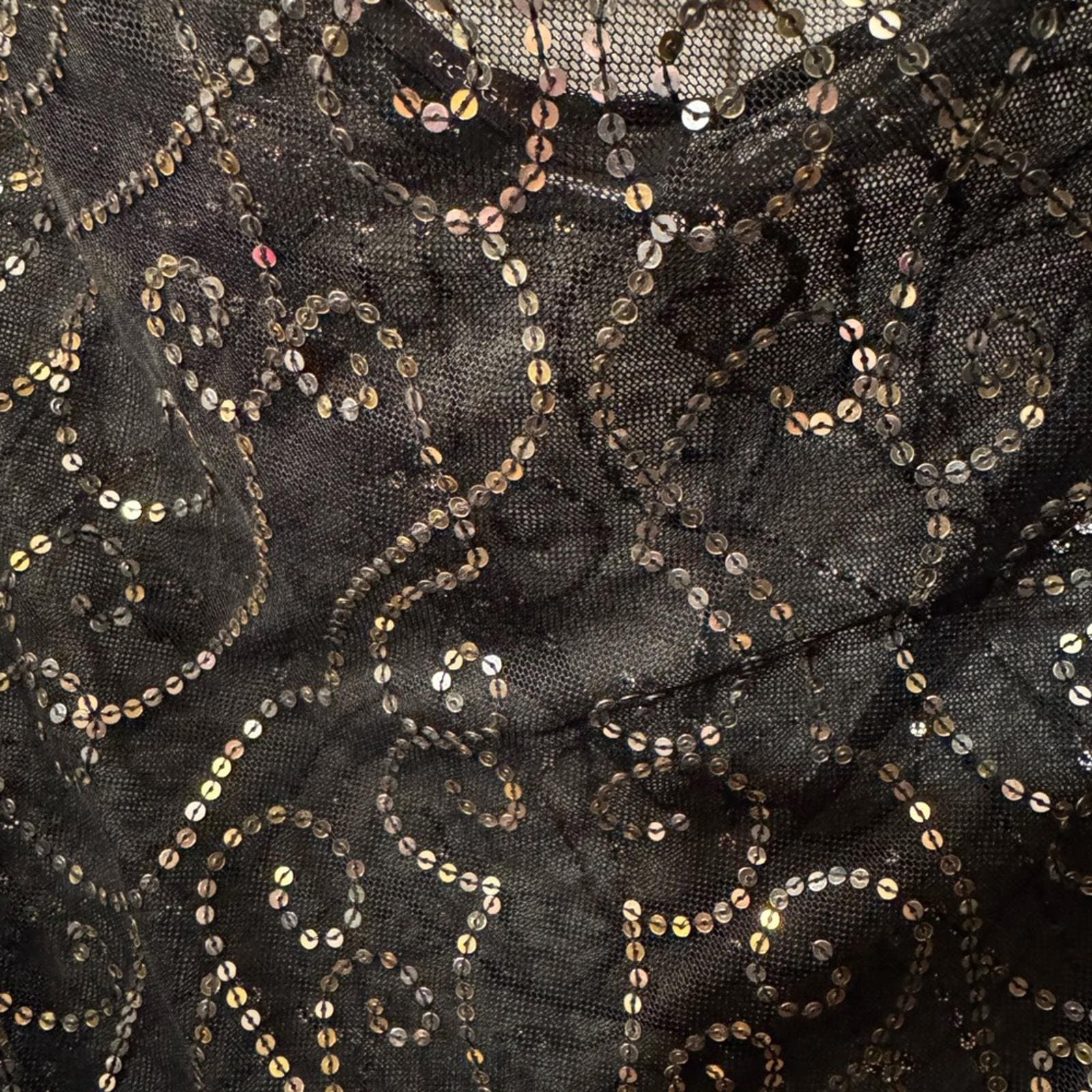 BCBGMaxAzria Black Beaded Sheer Overlay Top - Thumbnail 3