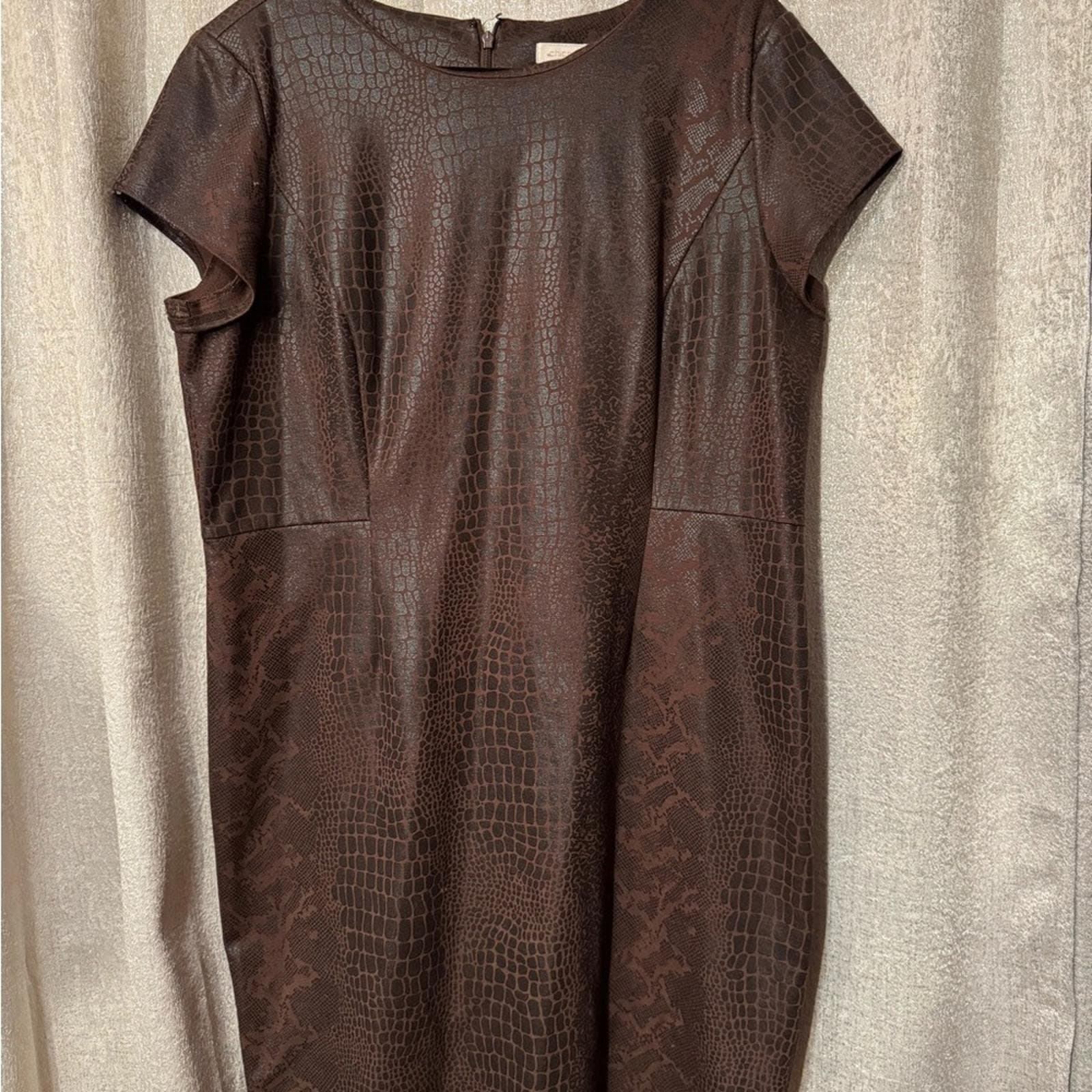 Chico's Brown Textured Midi Dress - Thumbnail 2