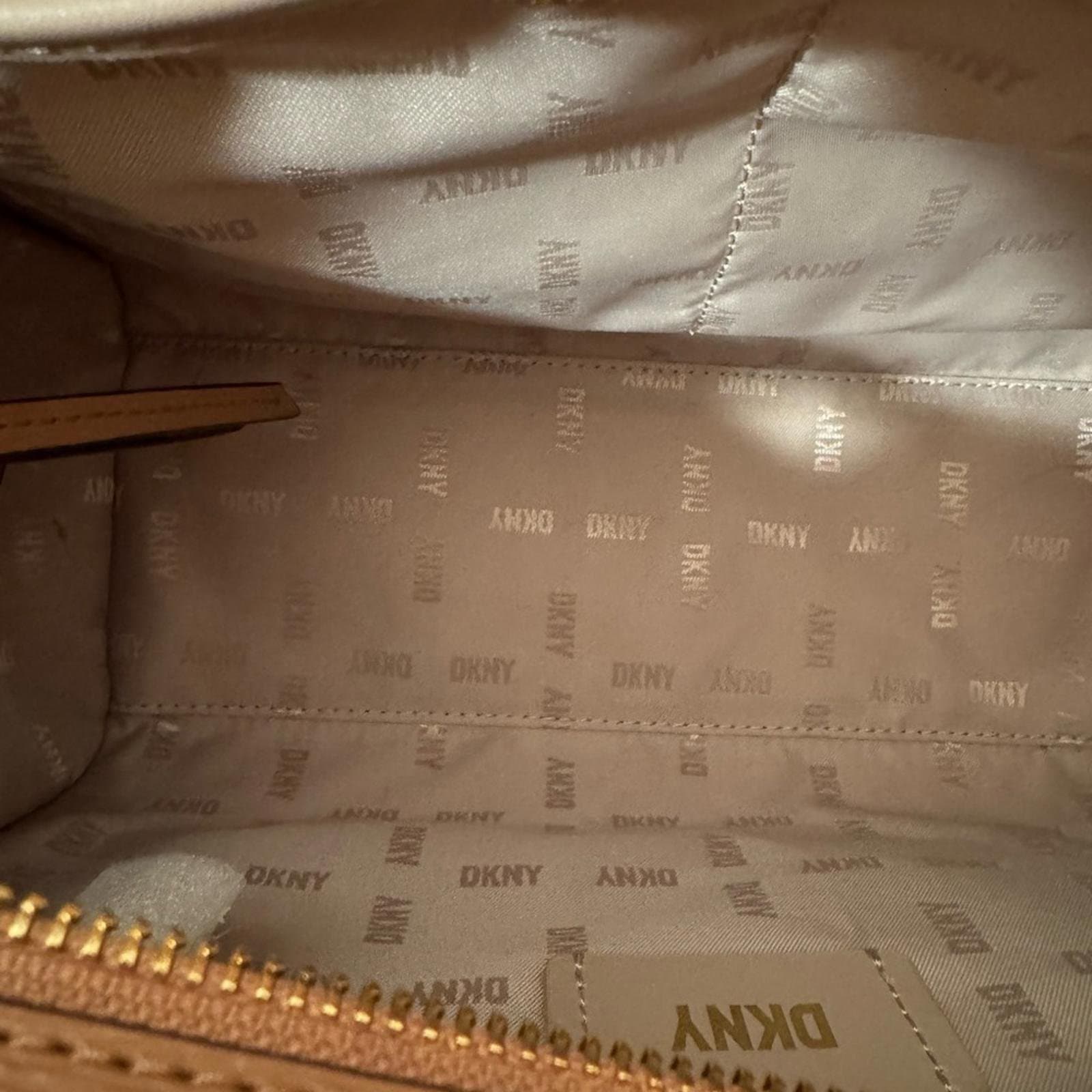 DKNY Tan Leather Structured Satchel with Front Zip - Thumbnail 6