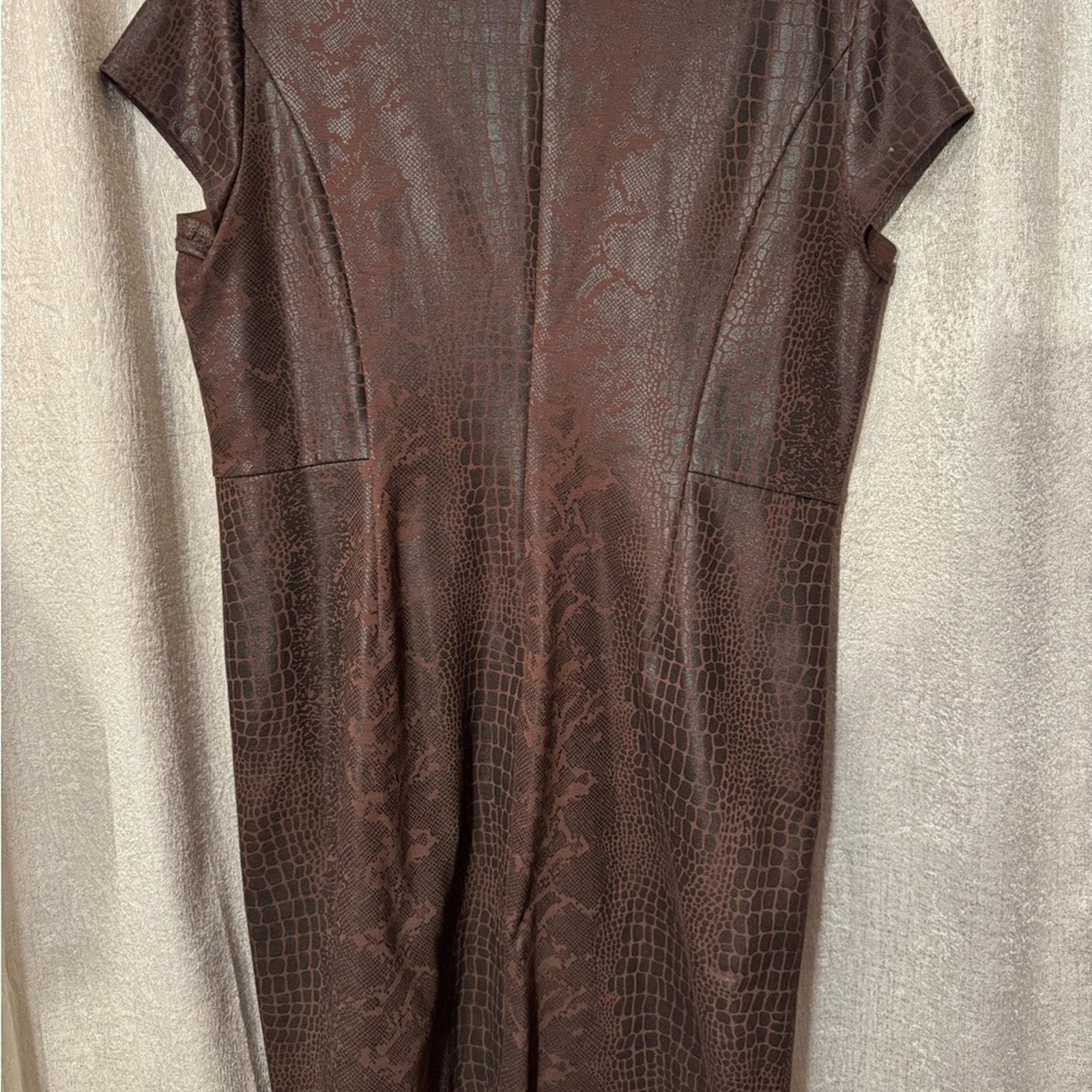 Chico's Brown Textured Midi Dress - Thumbnail 4