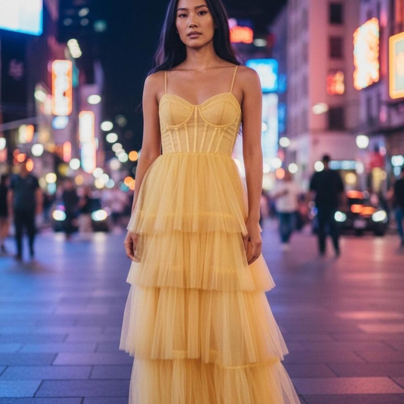 B. Smart Golden Layered Maxi Dress - Image 1