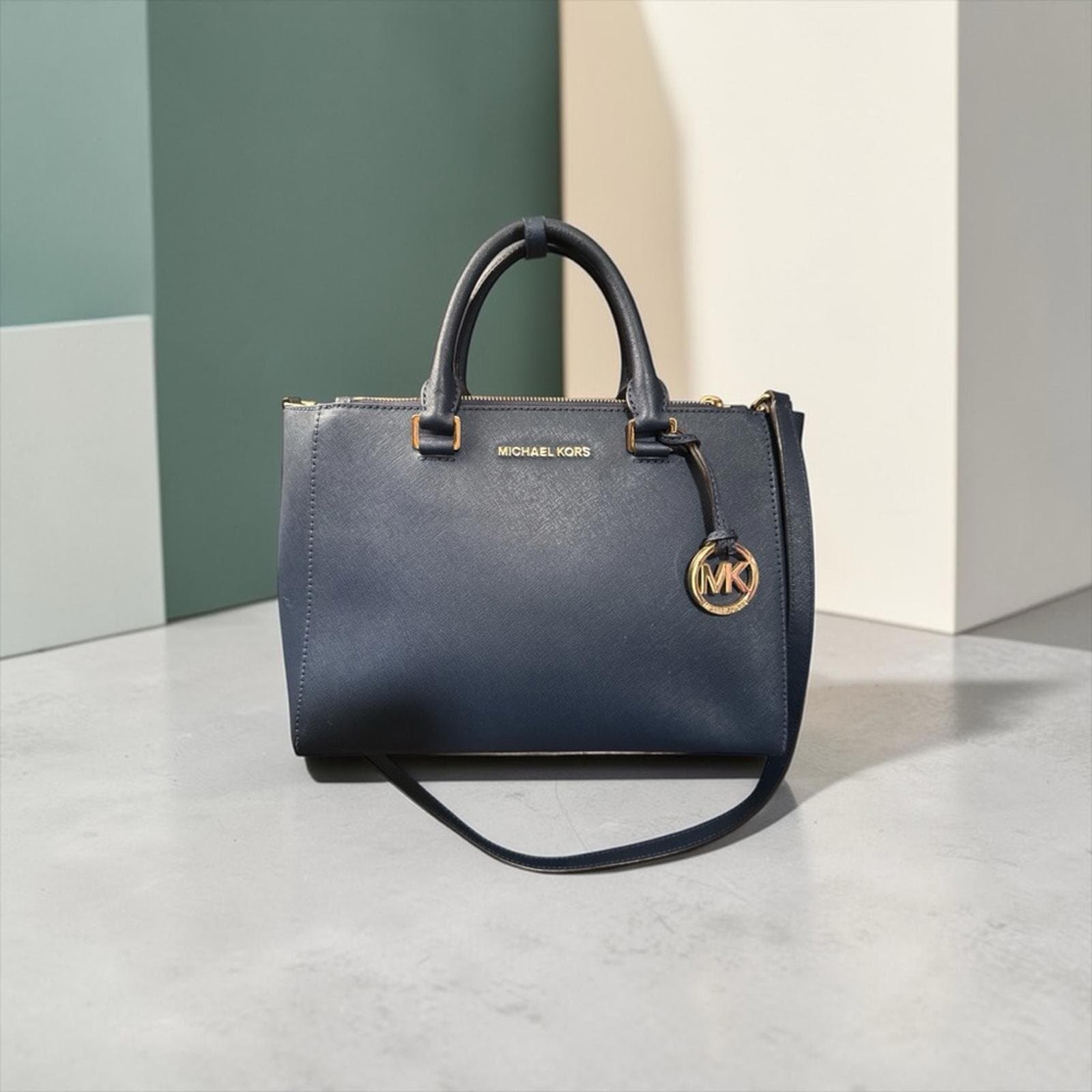 Michael Kors Navy Blue Saffiano Leather Satchel - Image 1