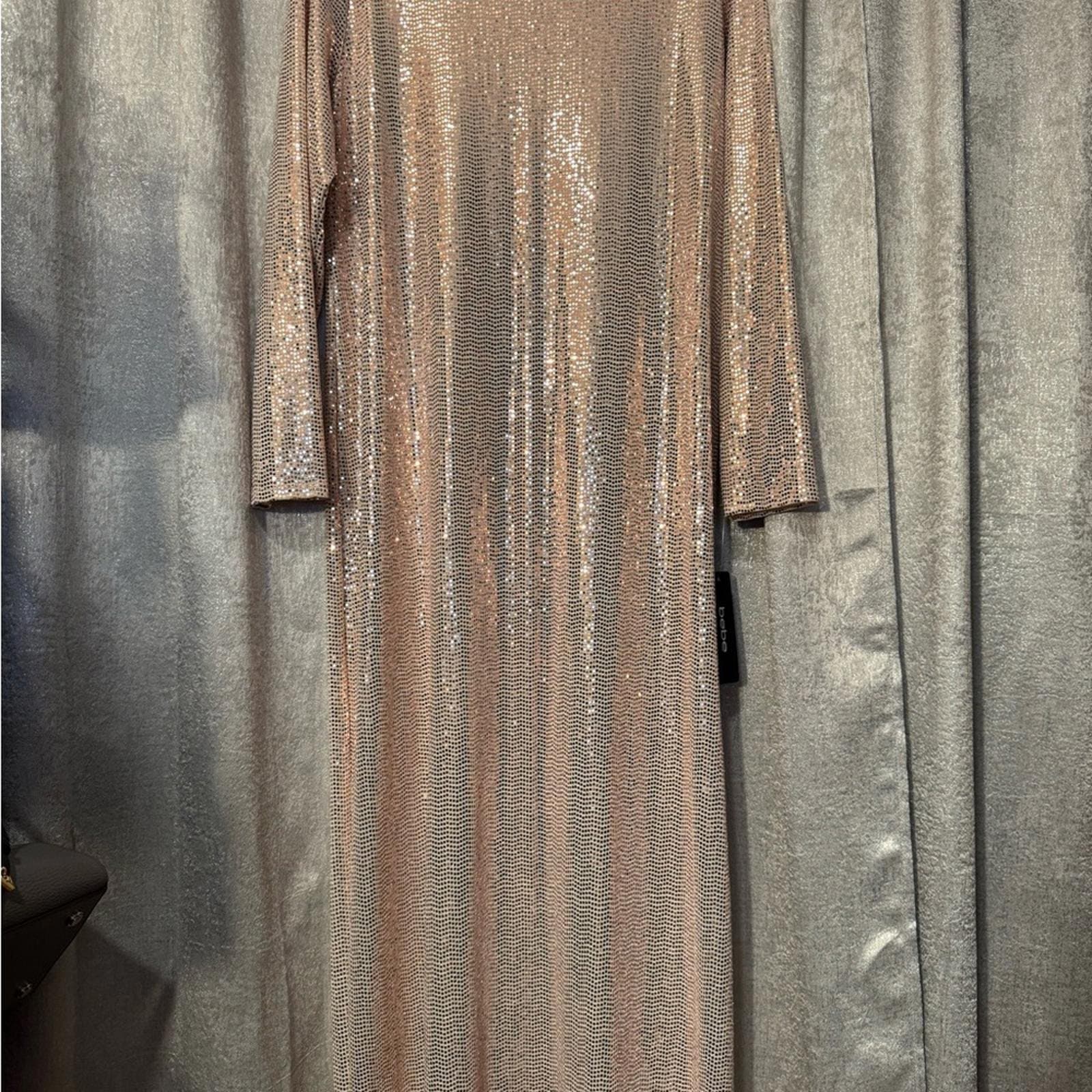 bebe Rose Gold Sequin Long Sleeve Dress - Thumbnail 2