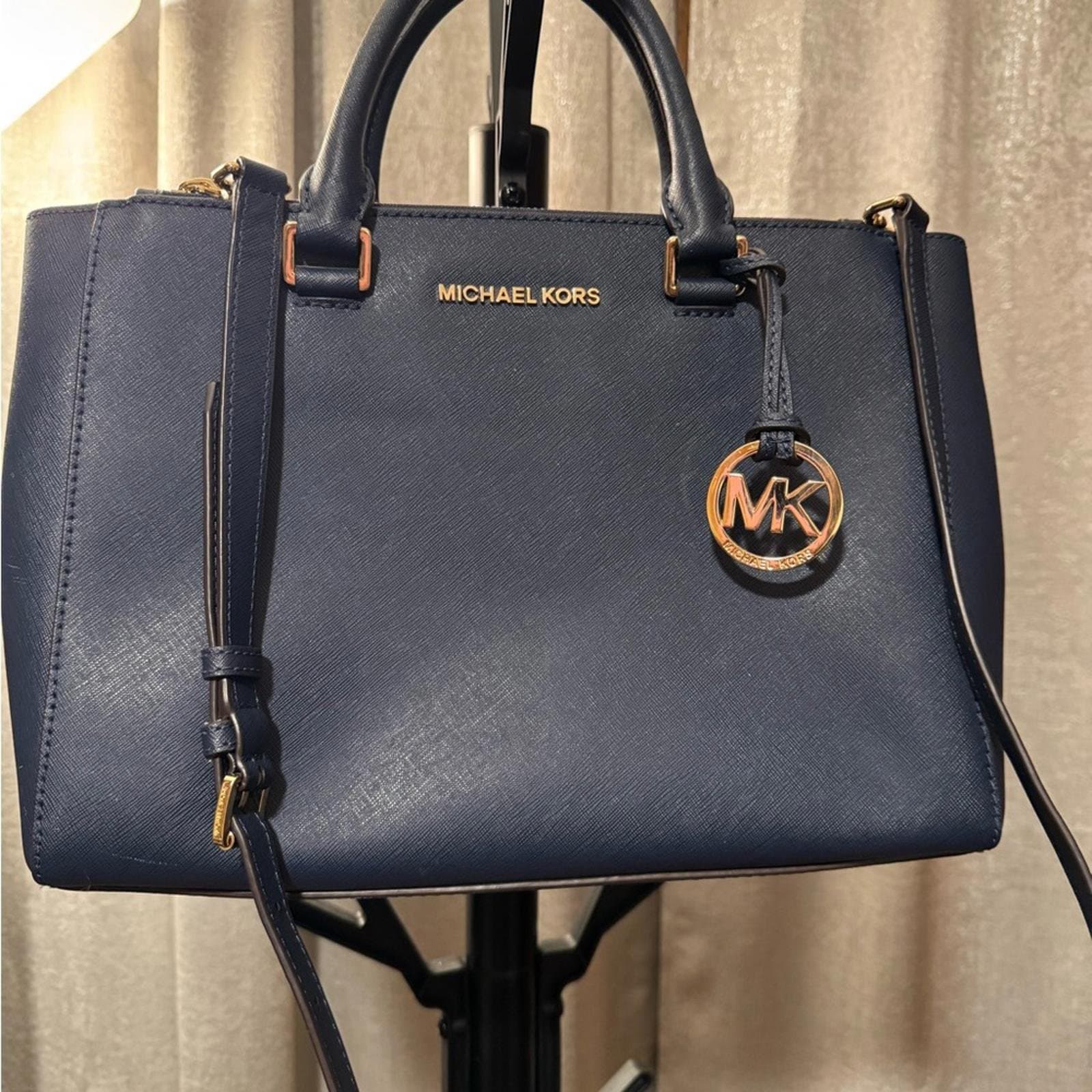 Michael Kors Navy Blue Saffiano Leather Satchel - Thumbnail 2
