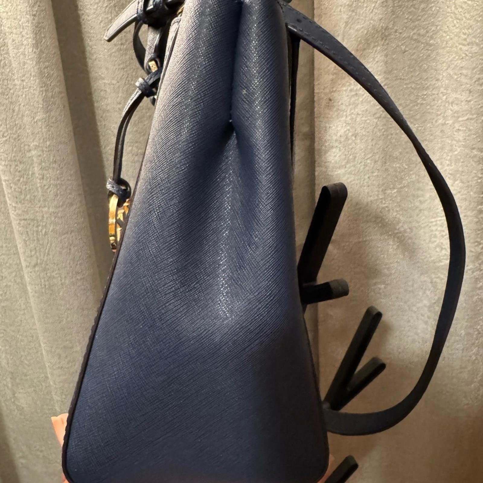 Michael Kors Navy Blue Saffiano Leather Satchel - Thumbnail 5