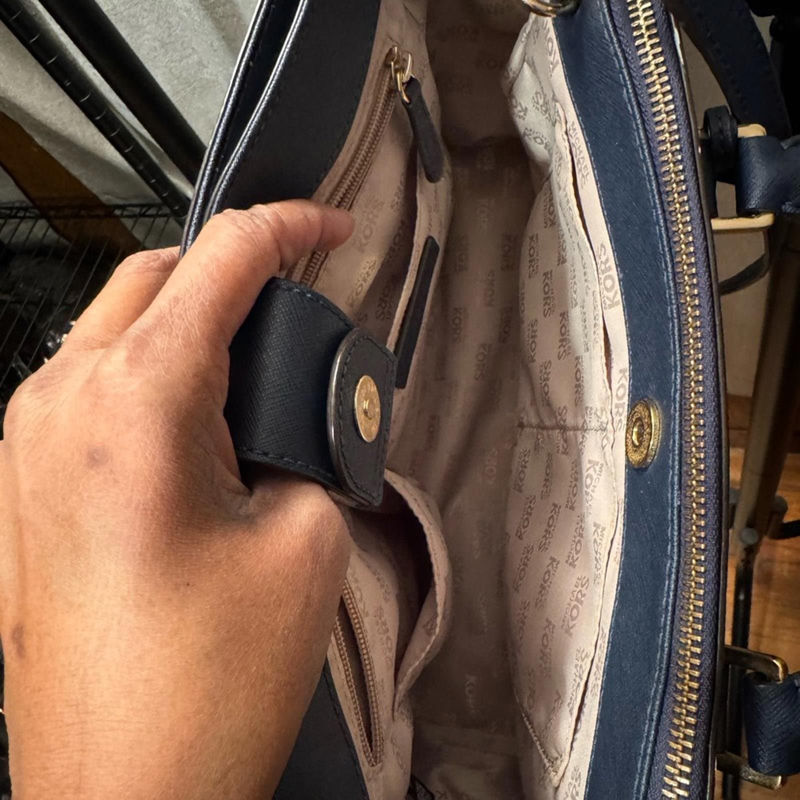 Michael Kors Navy Blue Saffiano Leather Satchel - Thumbnail 7