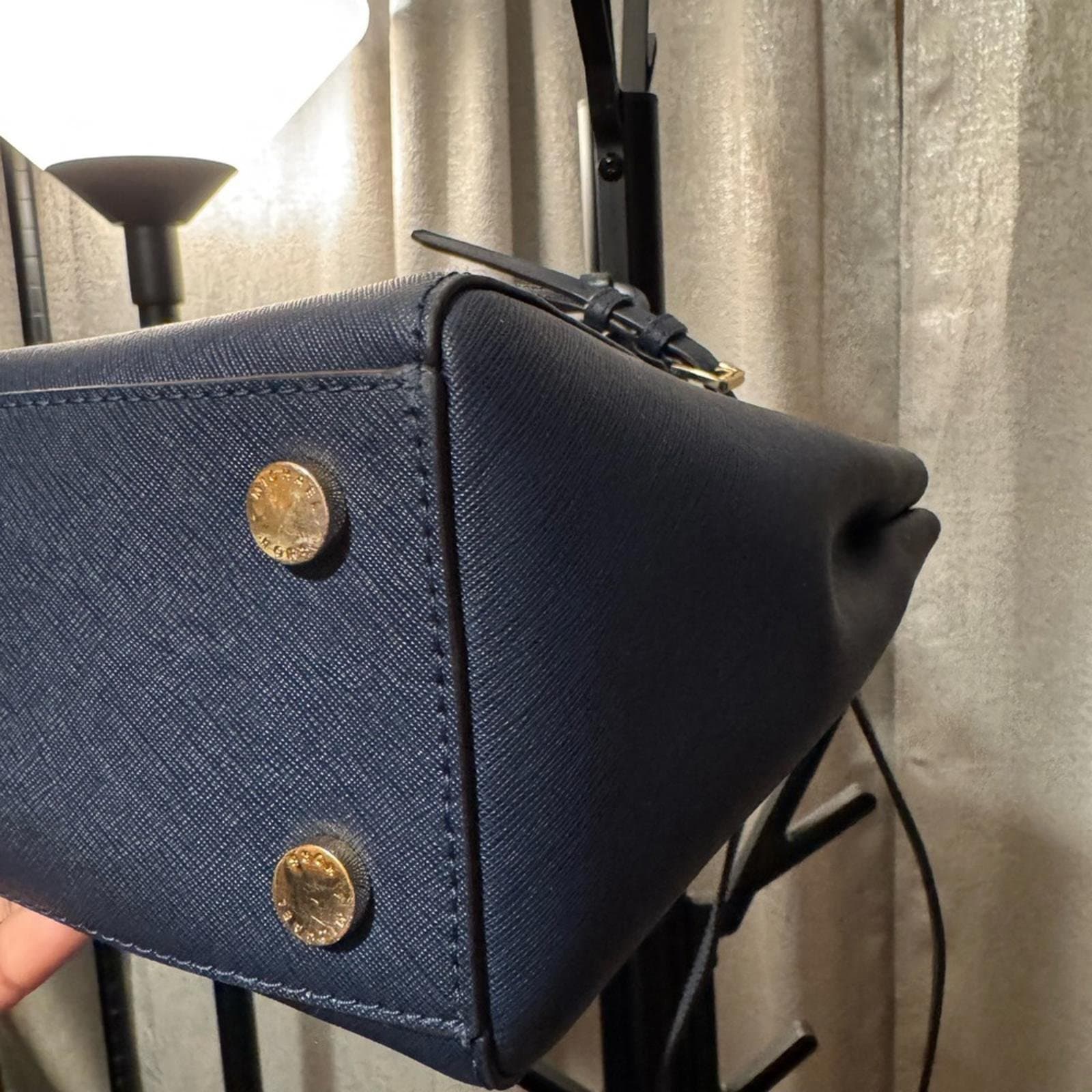 Michael Kors Navy Blue Saffiano Leather Satchel - Thumbnail 4