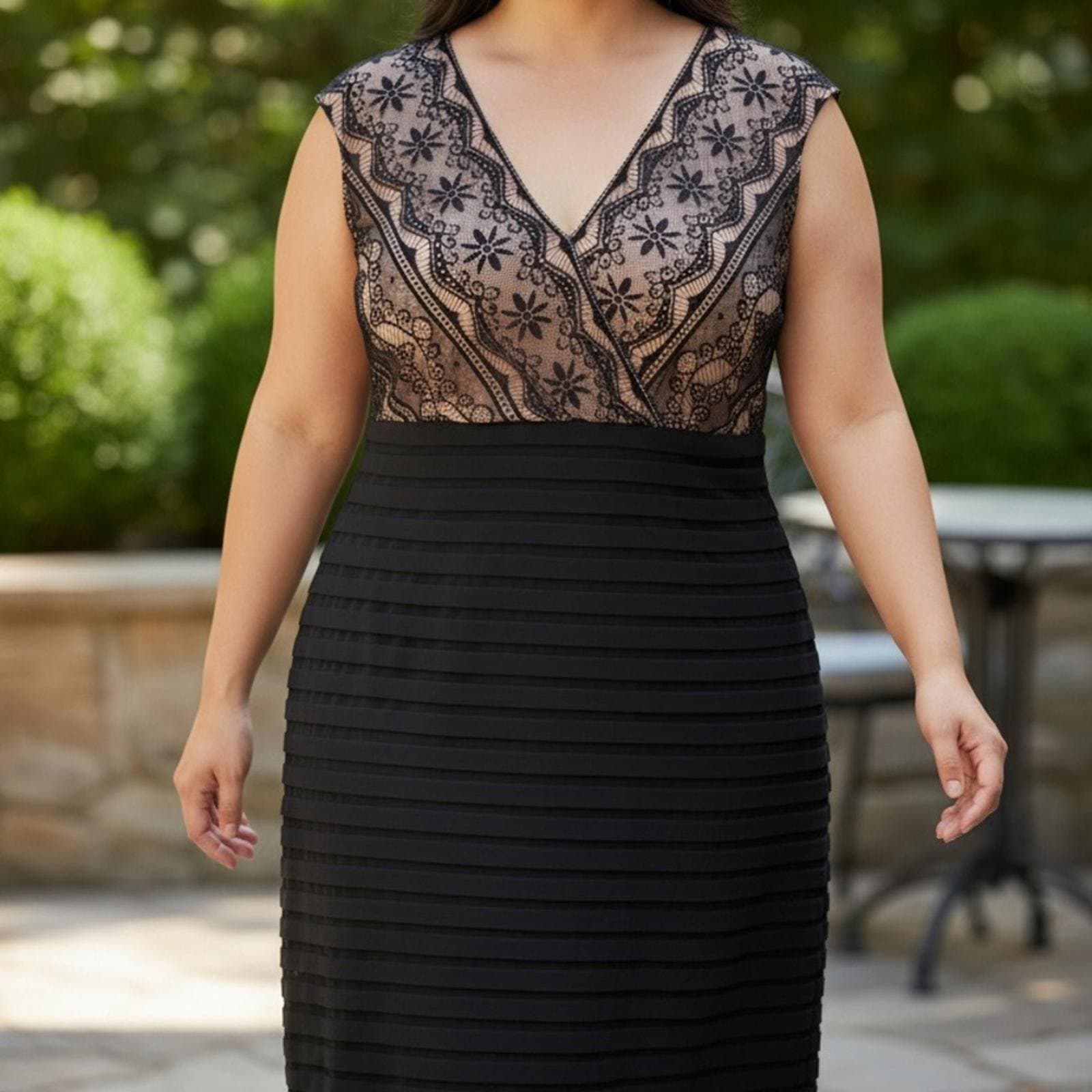 Signature Black Lace V-Neck Midi Dress - Image 1