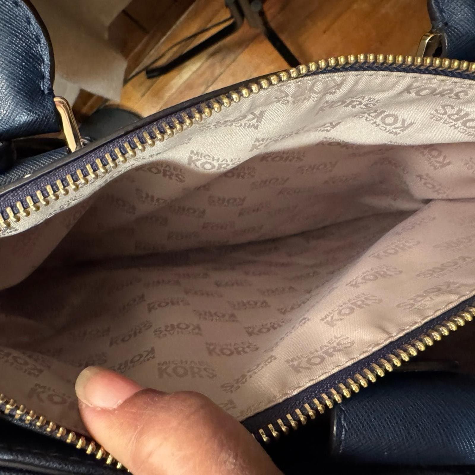 Michael Kors Navy Blue Saffiano Leather Satchel - Thumbnail 9