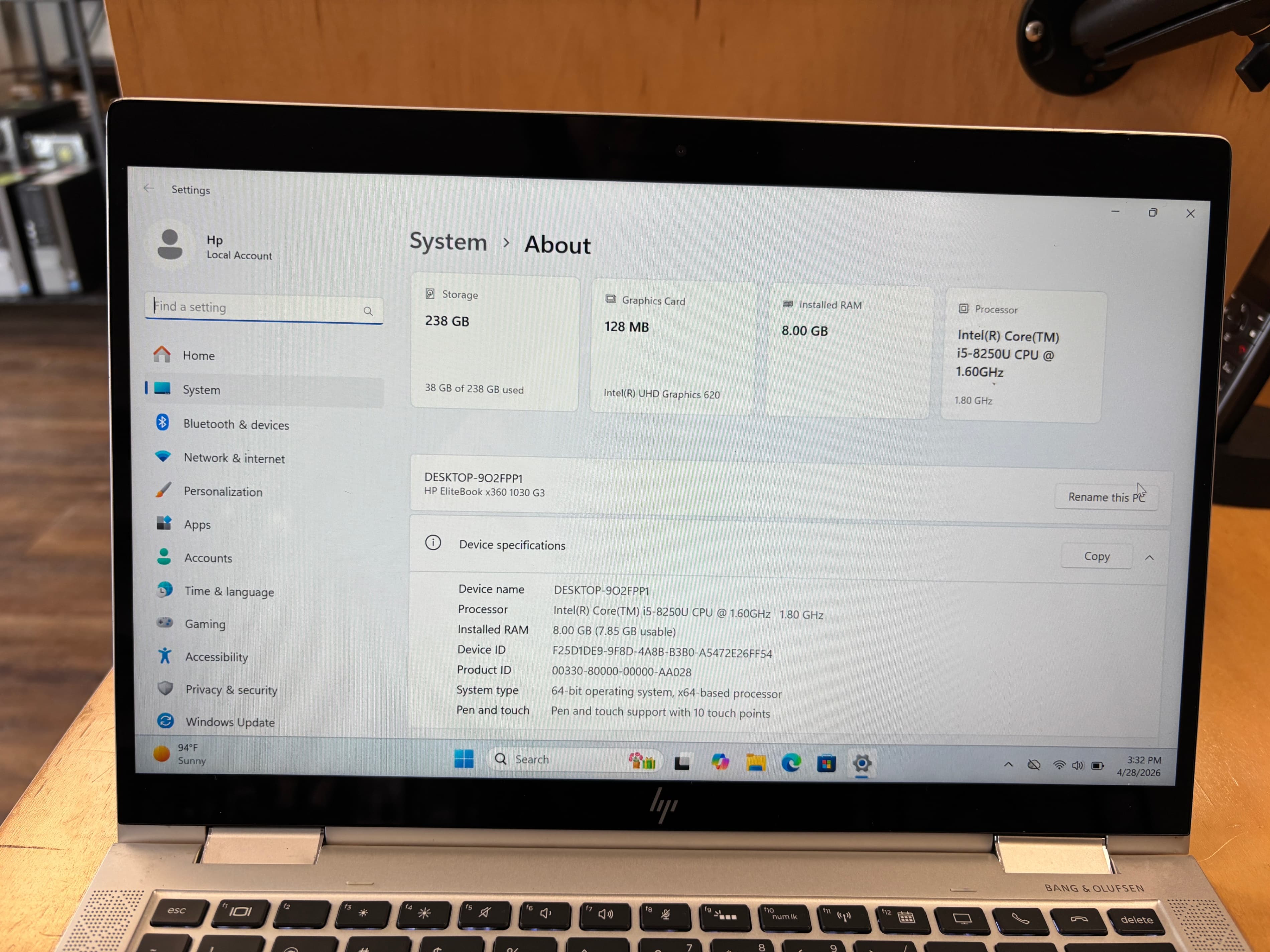 HP EliteBook x360 1030 G3 i5-8250U 8GB RAM 256GB SSD - Thumbnail 2