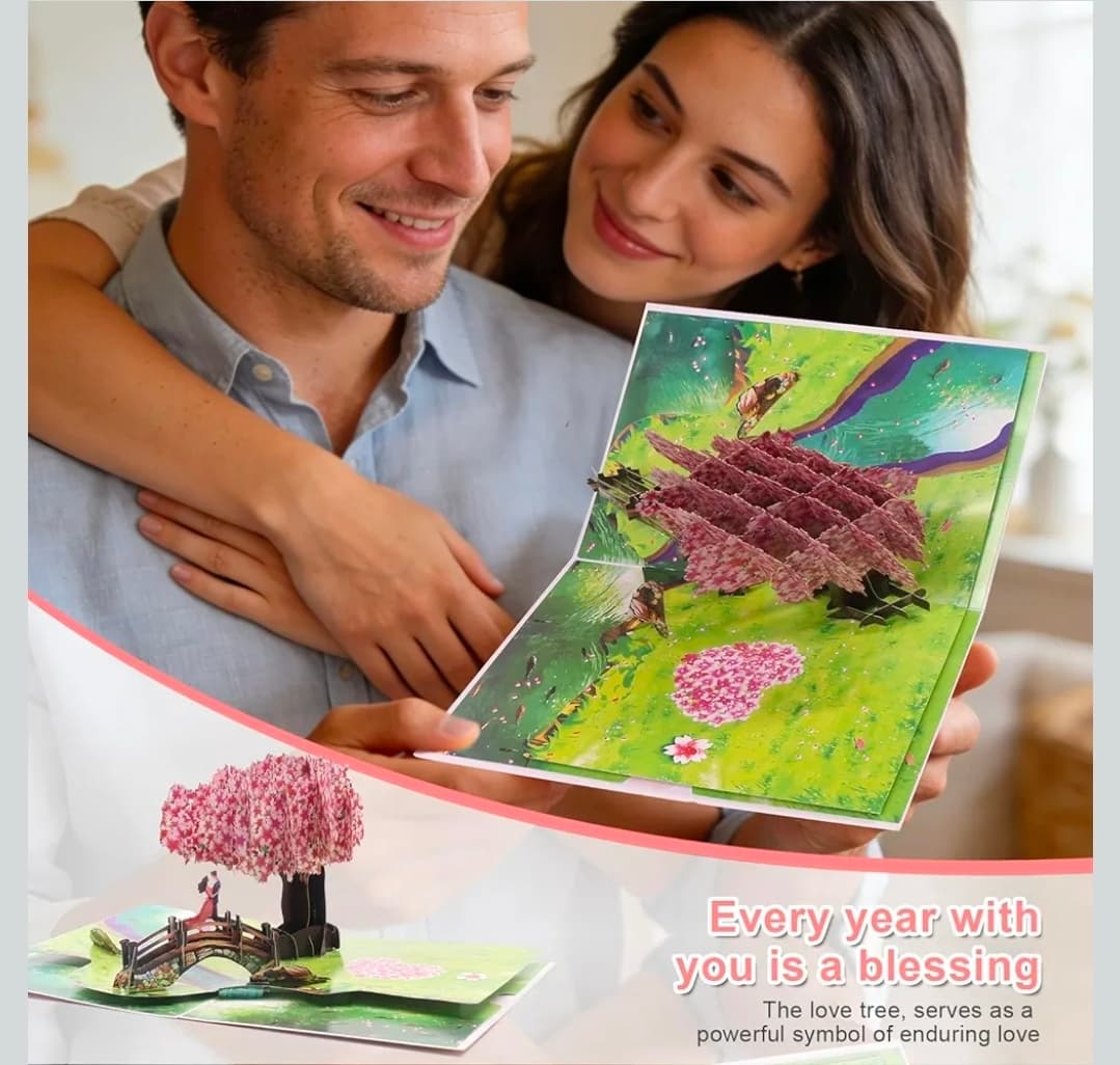 3D Cherry Blossom Pop-Up Greeting Card for Various Occasions - Image 1