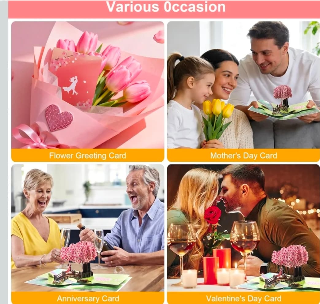 3D Cherry Blossom Pop-Up Greeting Card for Various Occasions - Thumbnail 2