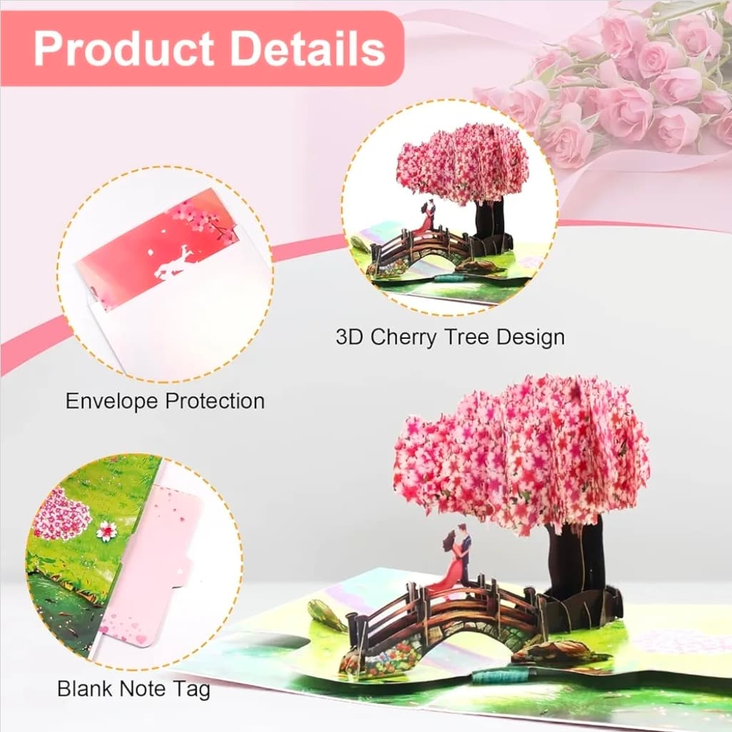 3D Cherry Blossom Pop-Up Greeting Card for Various Occasions - Thumbnail 4