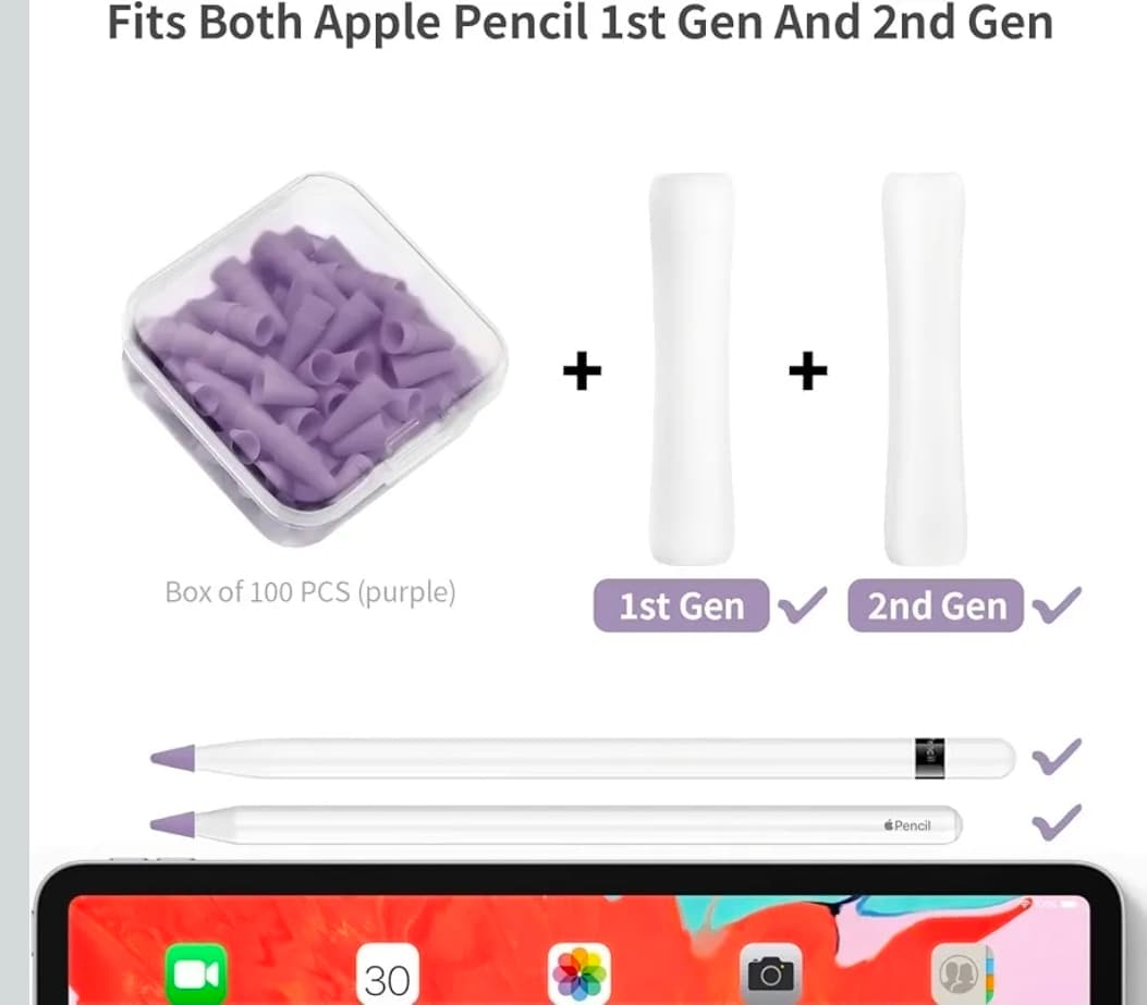 100 Purple Silicone Tips for Apple Pencil 1st and 2nd Gen - 100 Pack - Thumbnail 2