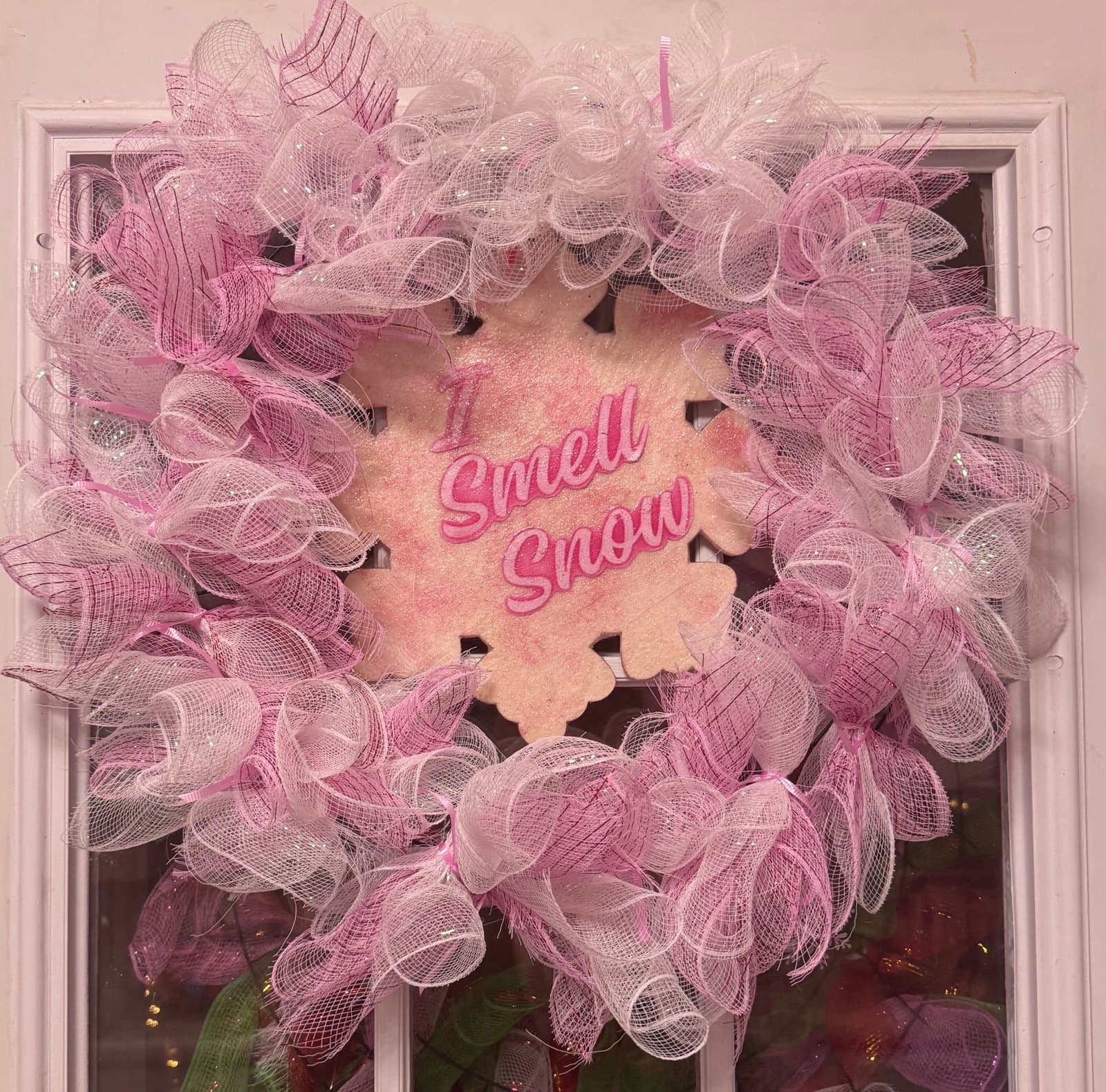 pink “I Smell Snow” winter wreath - Image 1