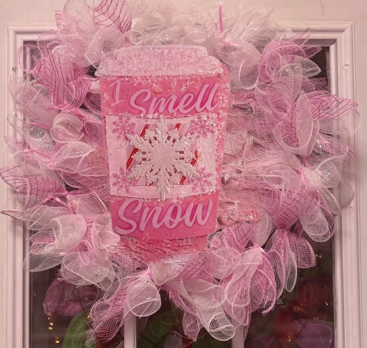 Pink “I Smell Snow” Winter Coffee Cup wreath - Image 1